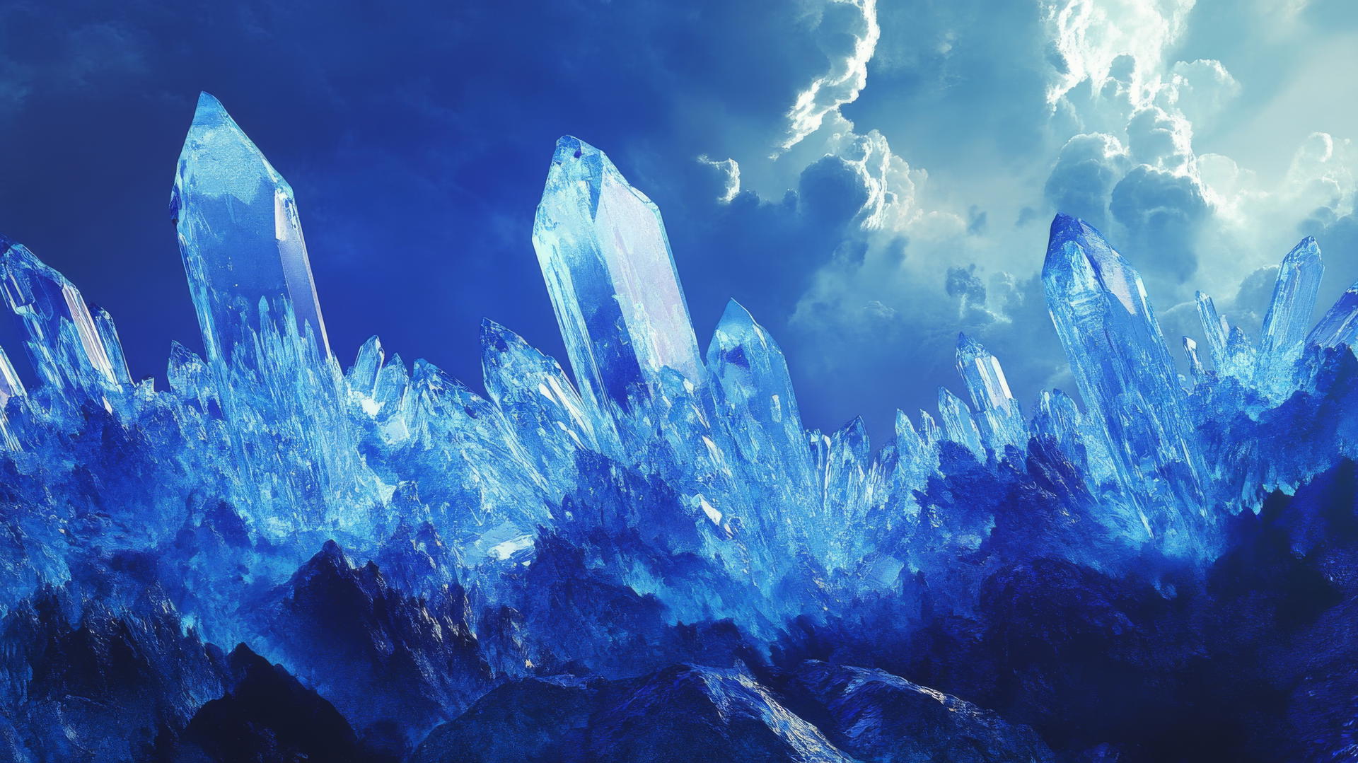 Aesthetic wallpaper blue featuring sharp, angular blue crystal formations.