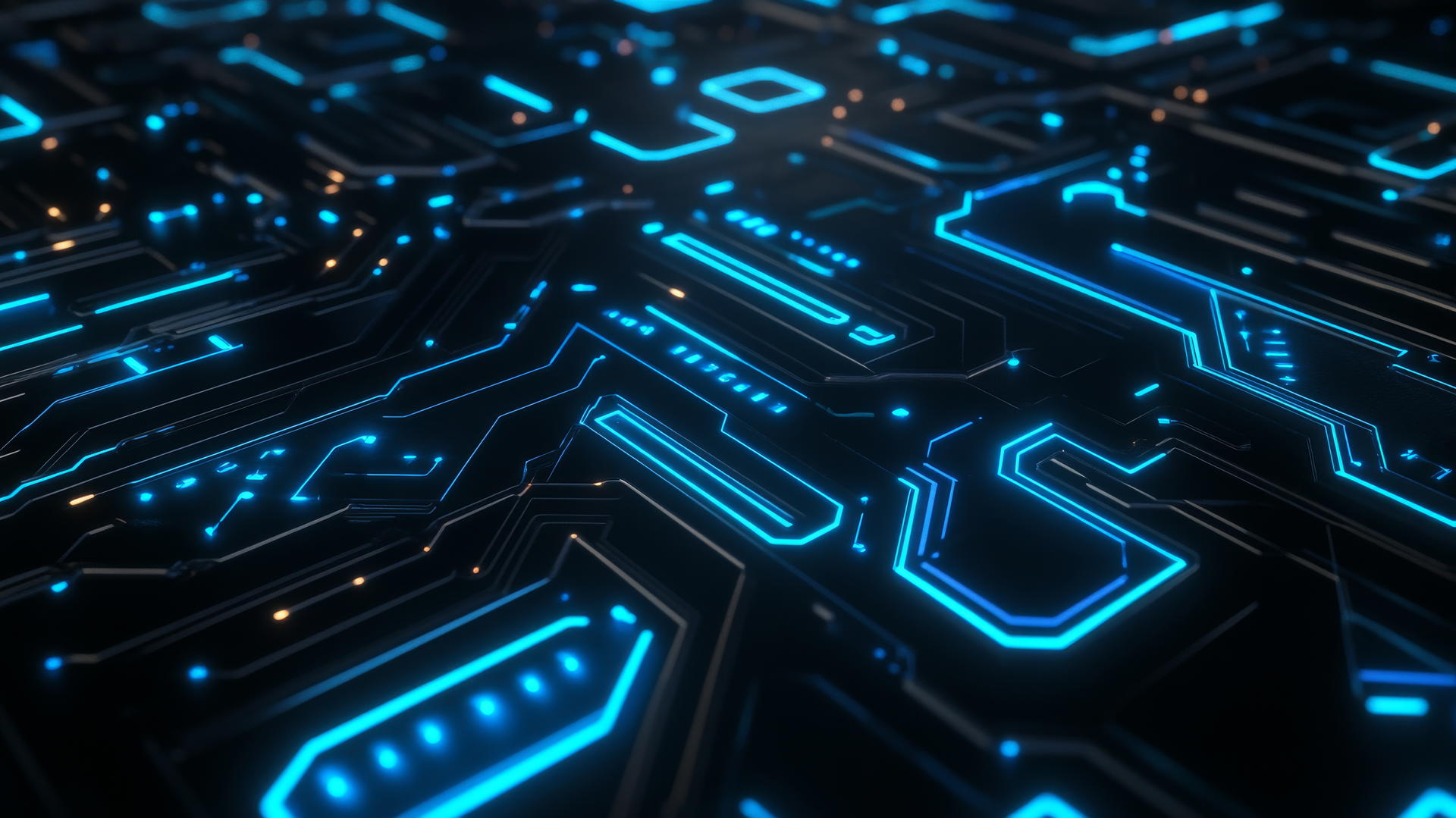 black and blue wallpaper with glowing futuristic circuit board design