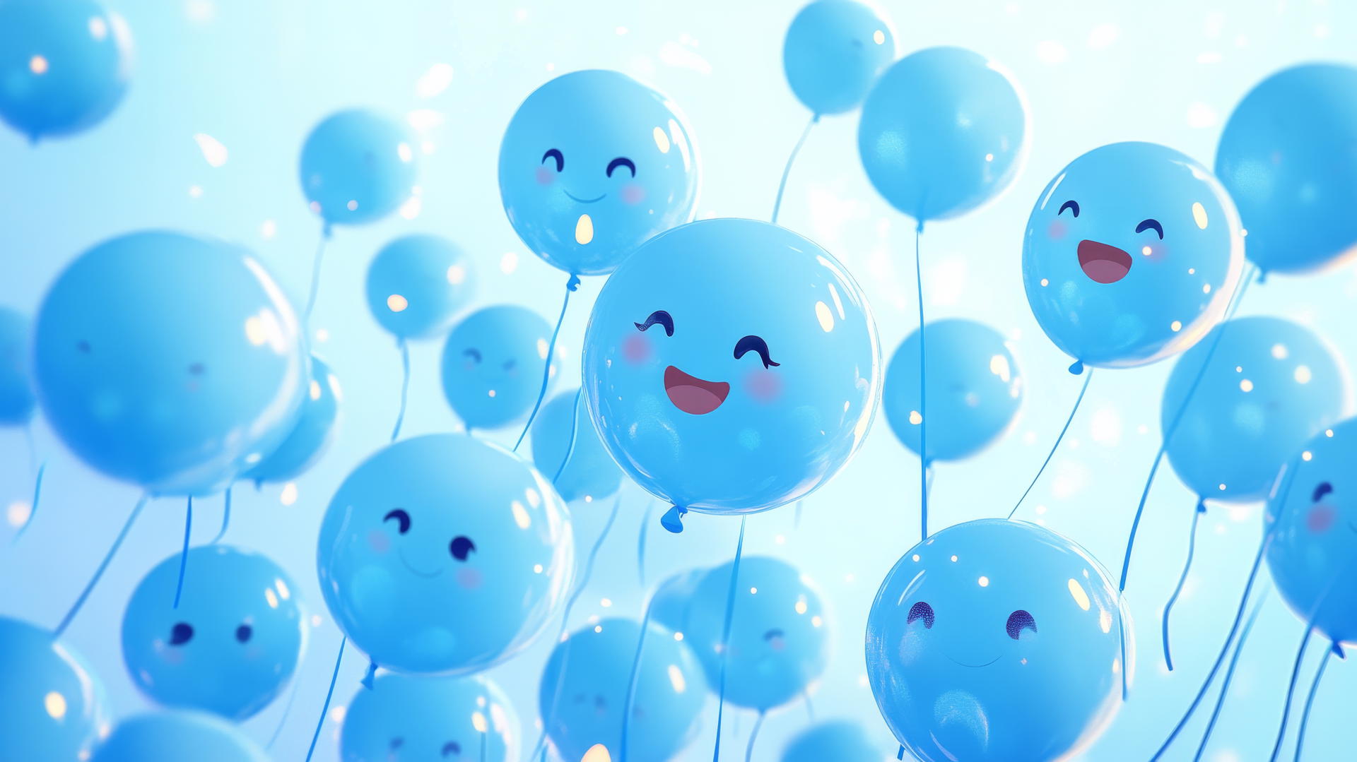 cute blue wallpaper with cartoon balloons and happy faces