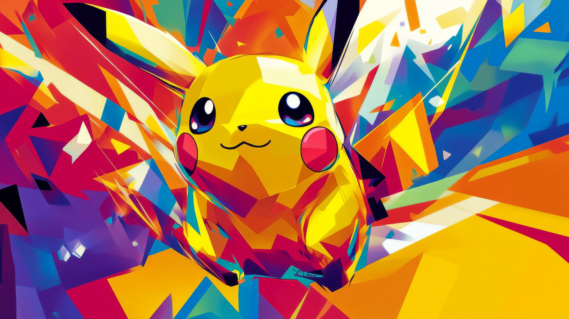 Abstract art of Pikachu in geometric shapes and bright colors