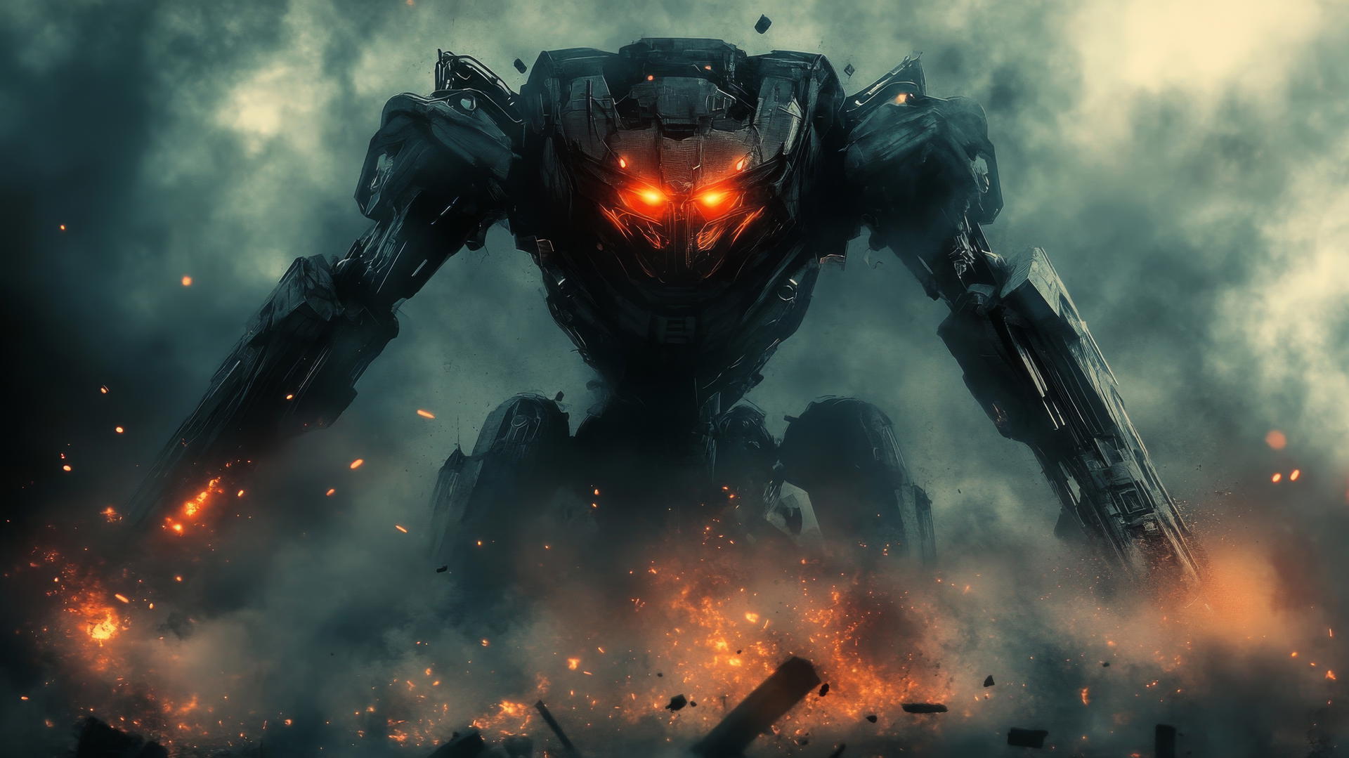 cool wallpapers for boys featuring a detailed robot warrior with glowing eyes on a futuristic battlefield