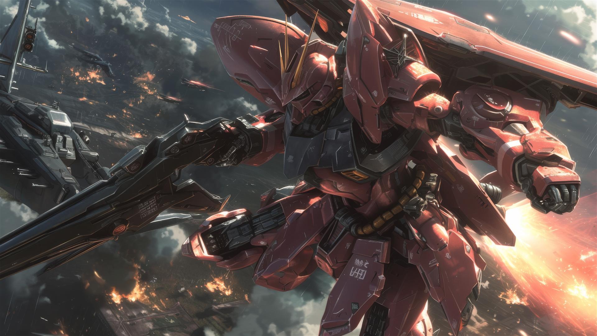 Cinematic Mobile Suit Gundam soaring, Roger Deakins style.