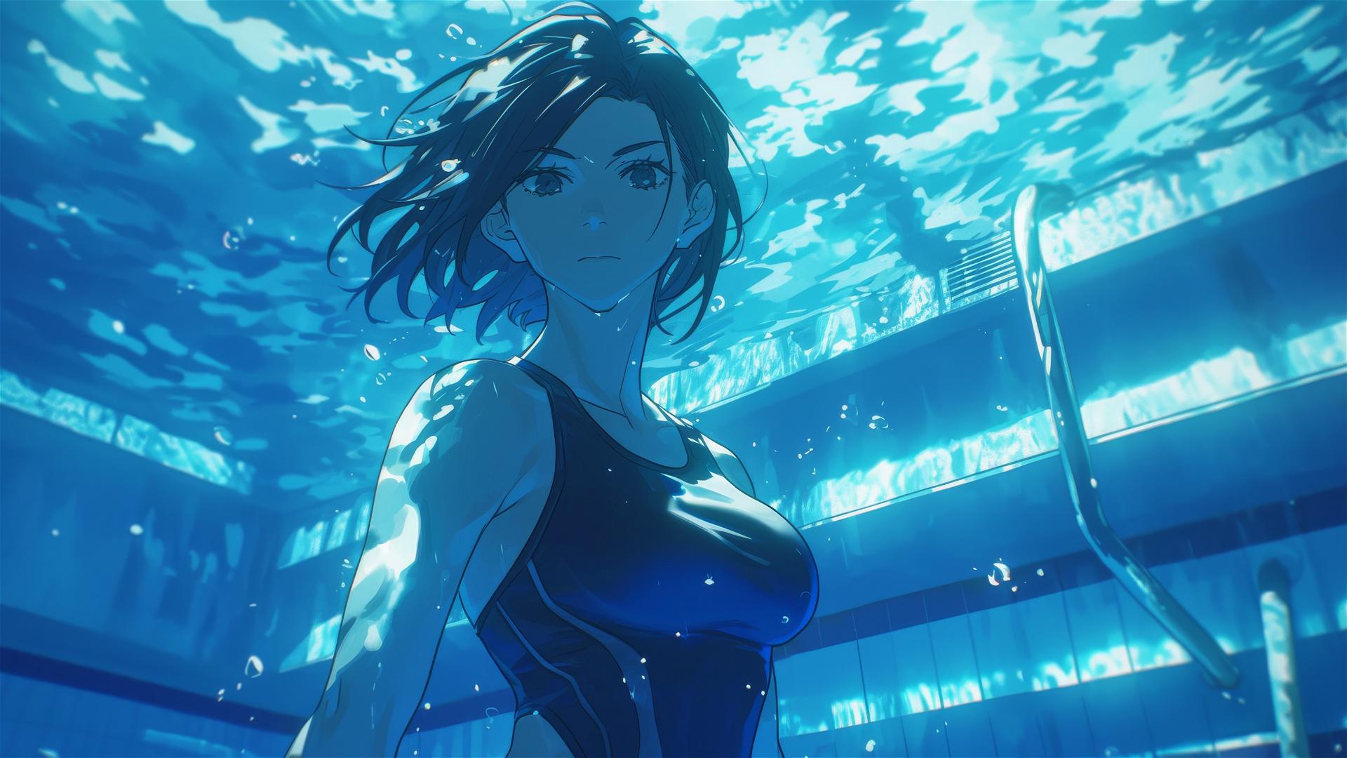 Nobara Kugisaki from Jujutsu Kaisen standing in a pool under moonlight