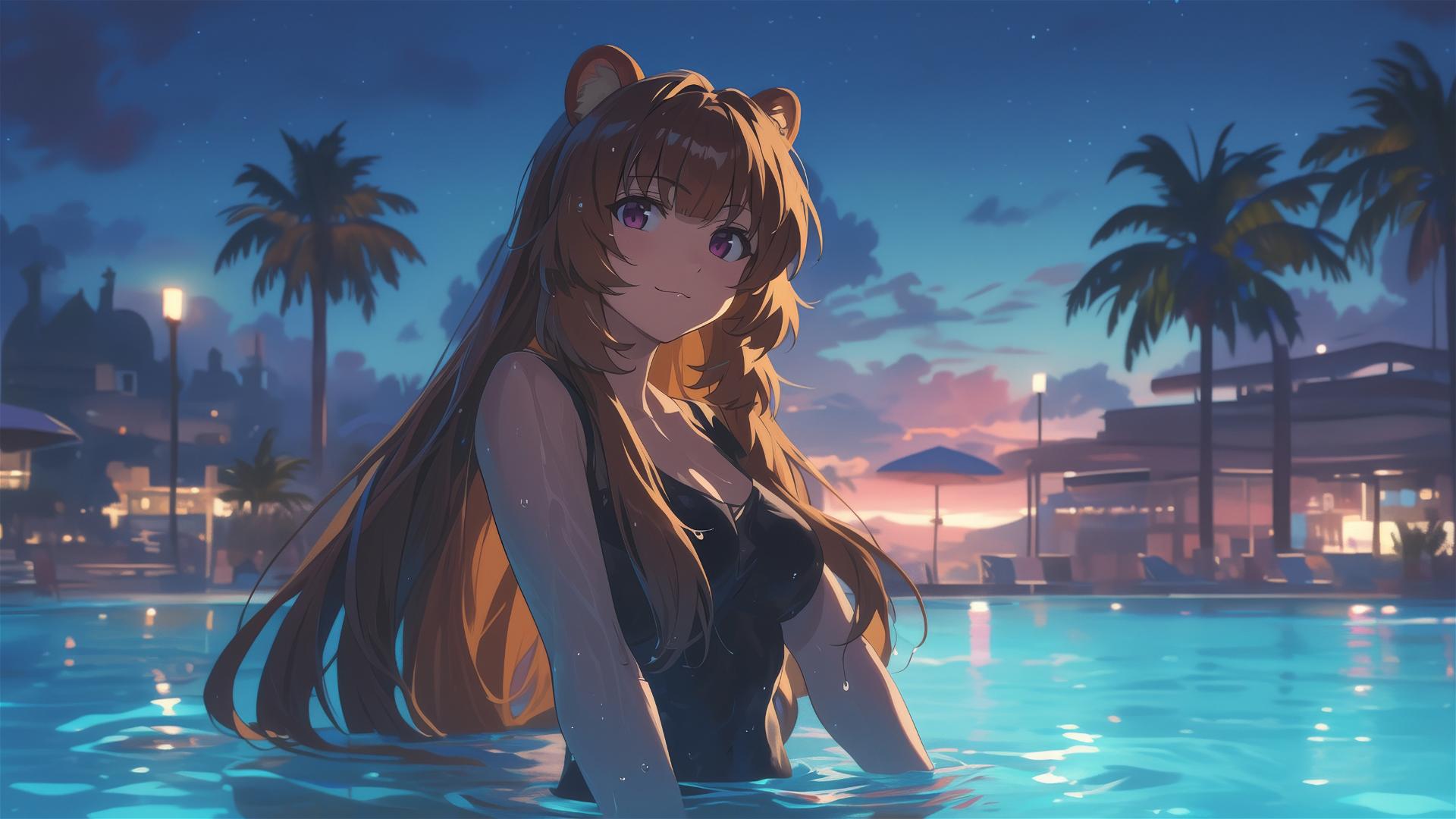Raphtalia from The Rising of the Shield Hero standing in a pool under moonlight