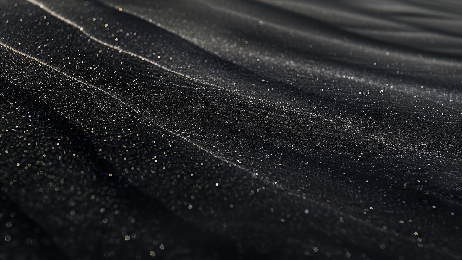 A minimalistic landscape photo of a black sand desert