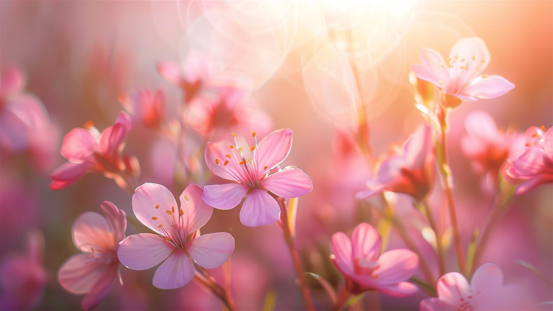 Spring flowers under sunlight on a pastel pink background captured with Canon 1200D