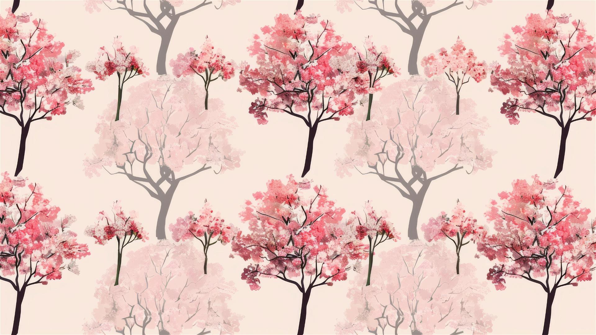 Minimal pattern of stylized sakura trees
