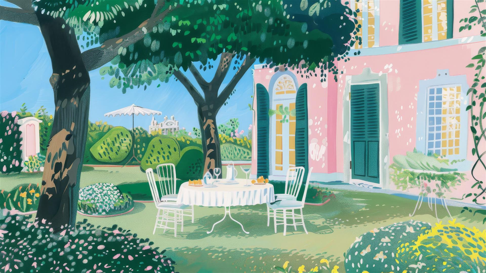 Joyful dinner in a garden with outdoor furniture