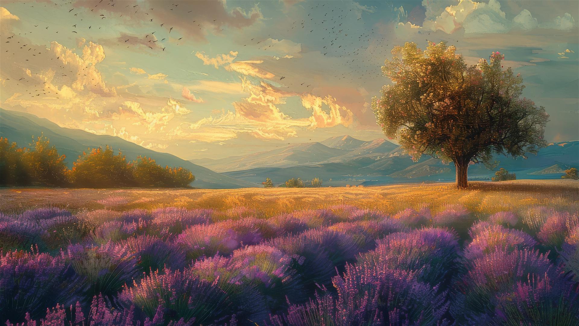 Lavender field in Impressionist style