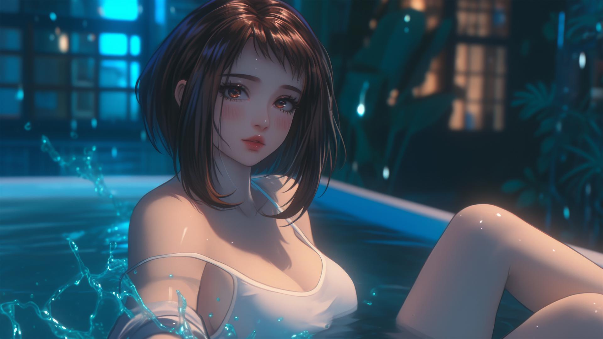 Ochaco Uraraka from My Hero Academia in a bathtub with warm light