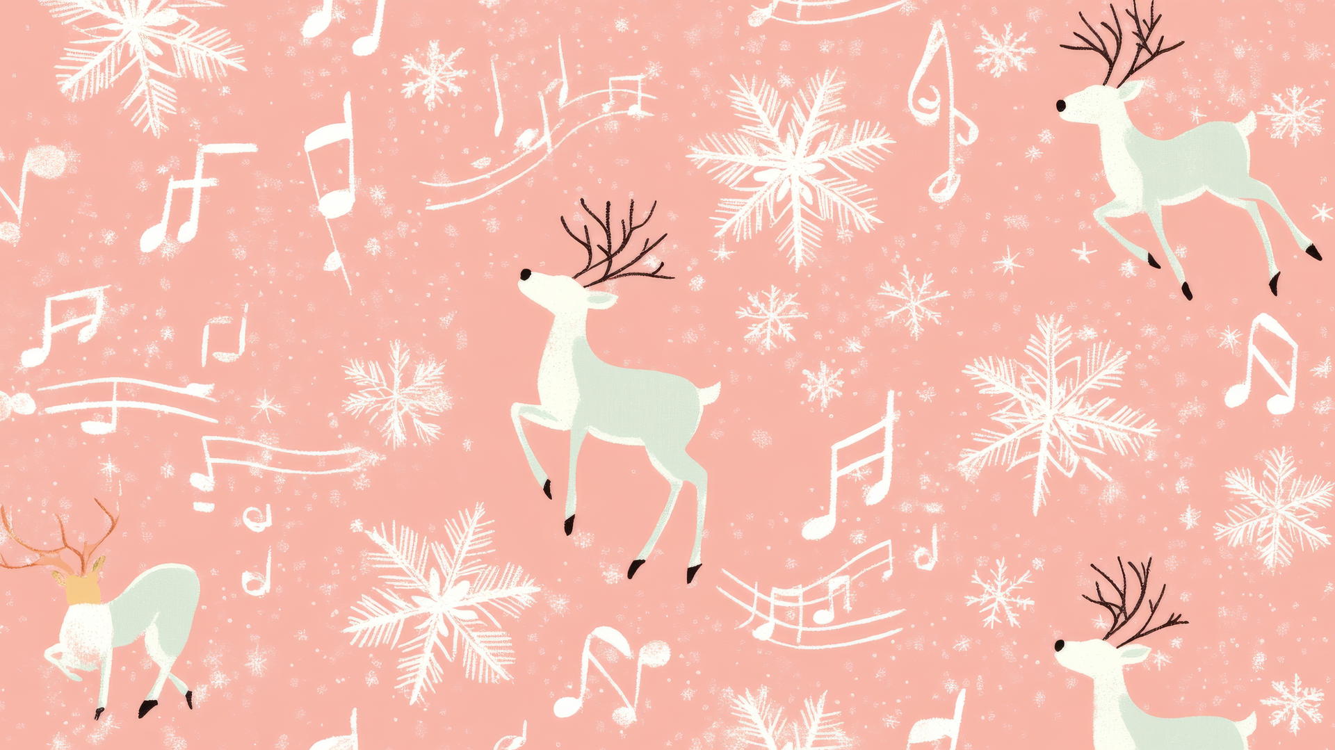 aesthetic preppy Christmas wallpaper with musical notes and snowflakes on pastel pink