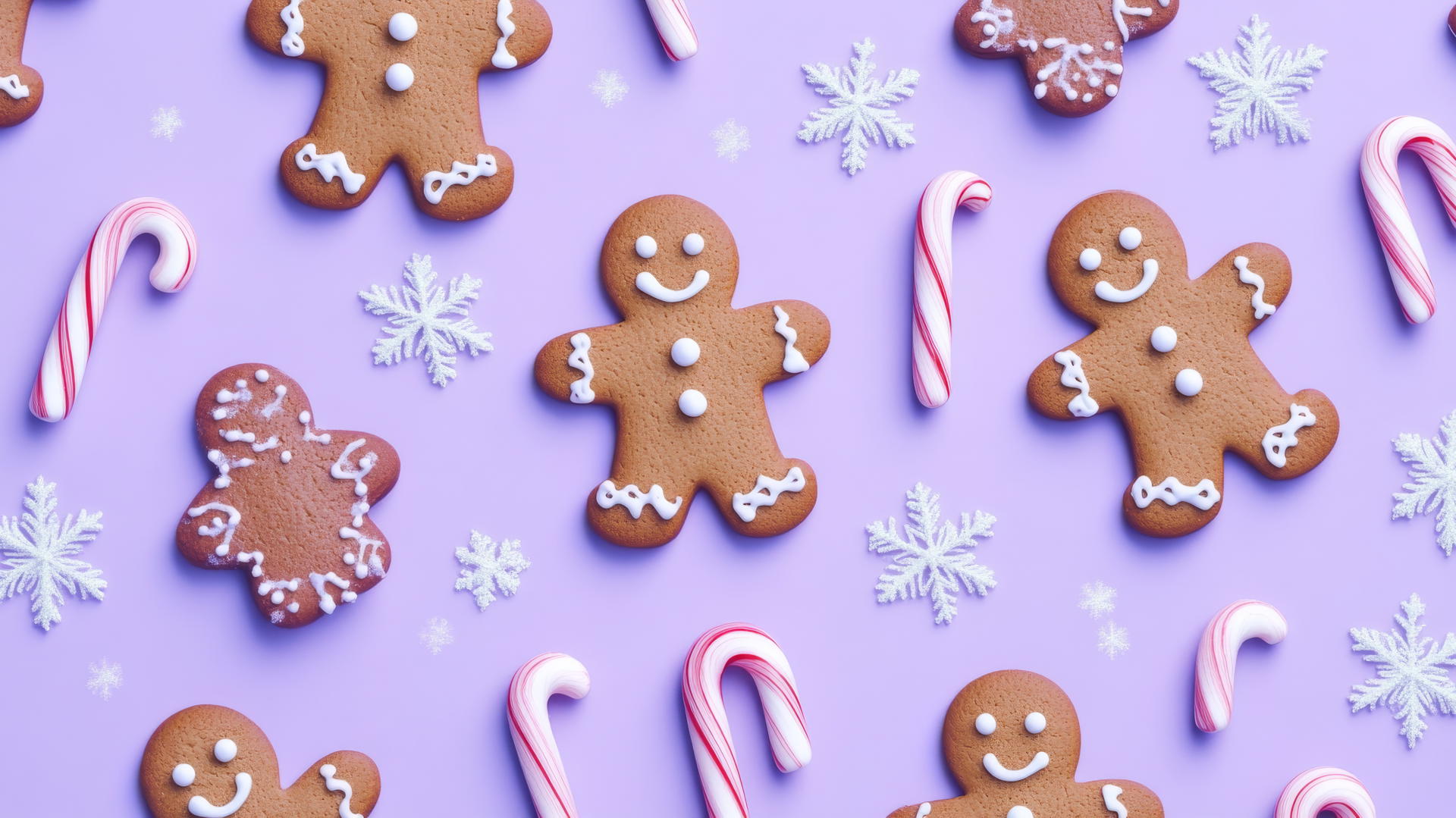 preppy Christmas wallpaper with gingerbread men, candy canes, and snowflakes