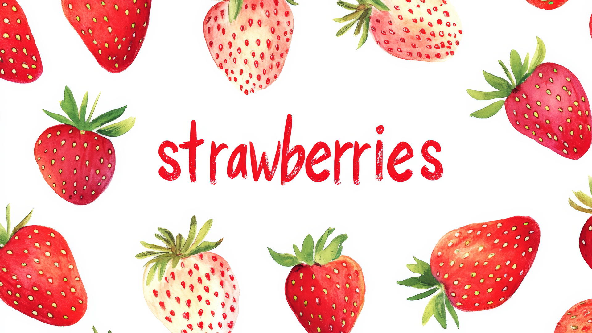 preppy wallpaper with strawberries and the word 'strawberries' in red on a white background