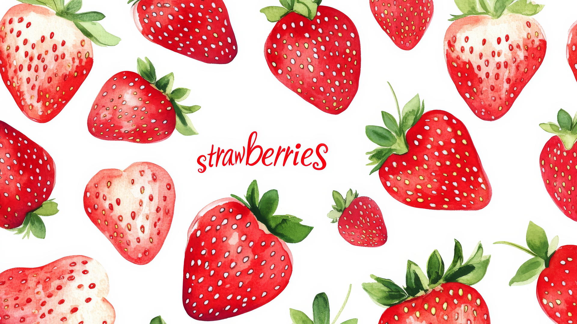 preppy wallpaper featuring strawberries and 'strawberries' text in red on a white background