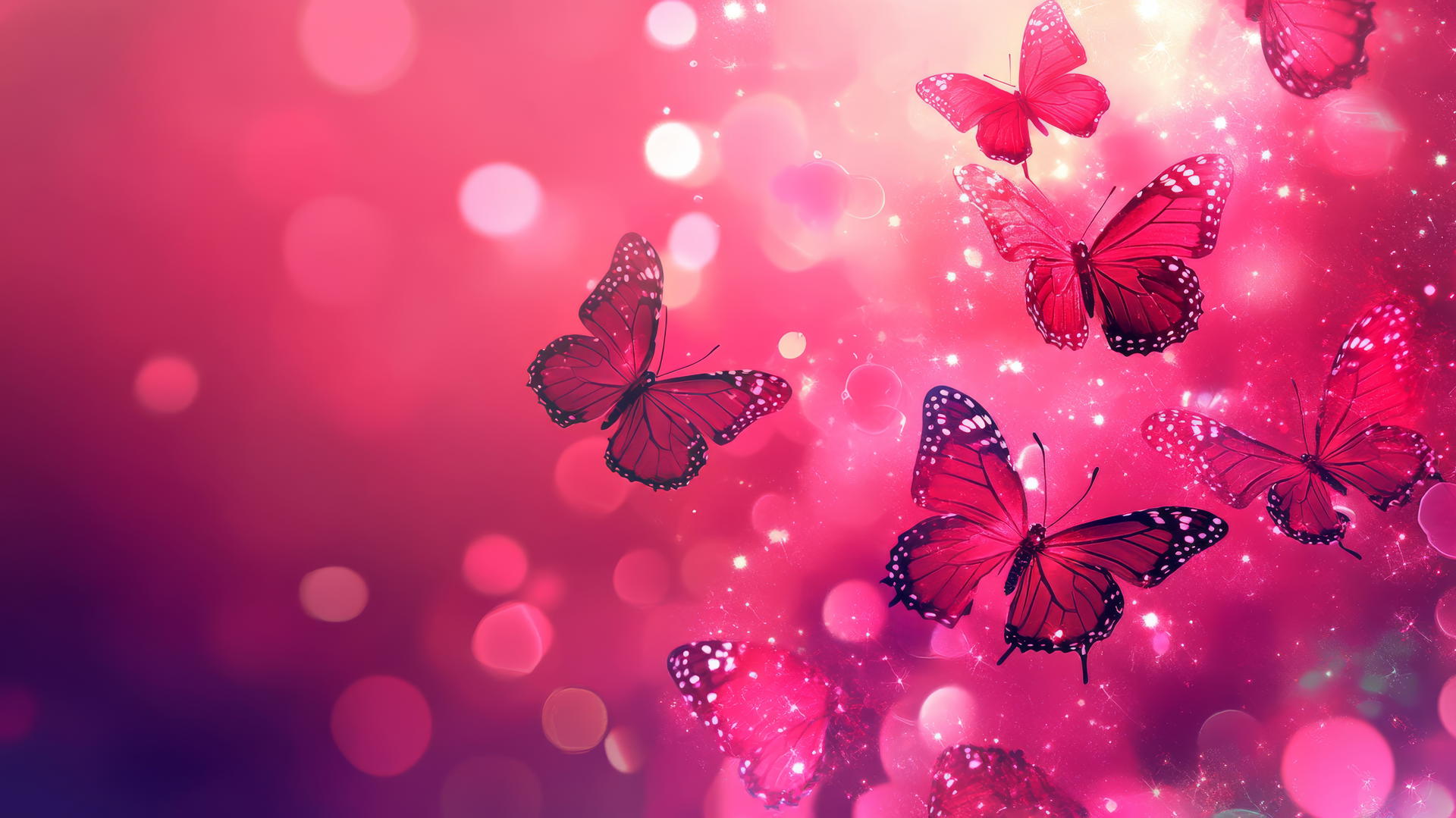 cute hot pink wallpaper with neon butterflies and sparkles