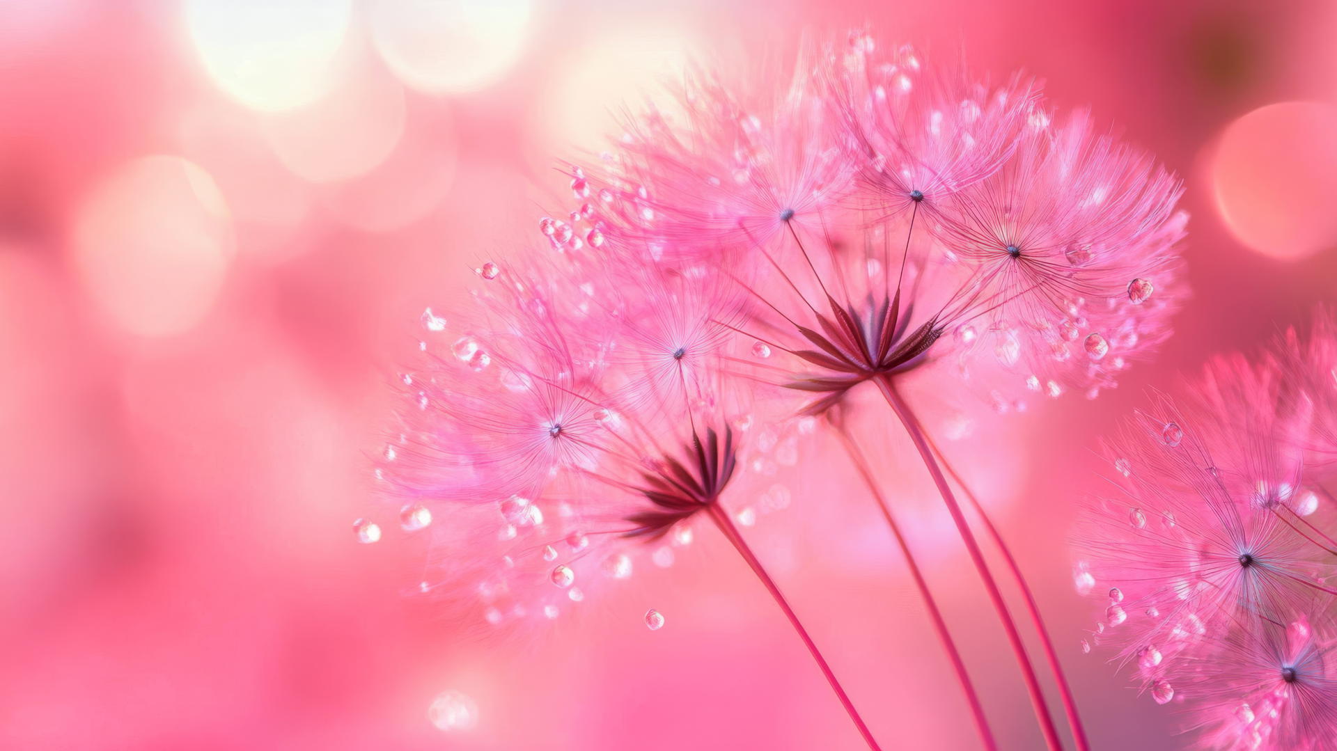 Pink wallpaper aesthetic with soft-focus close-up of a blooming pink dandelion