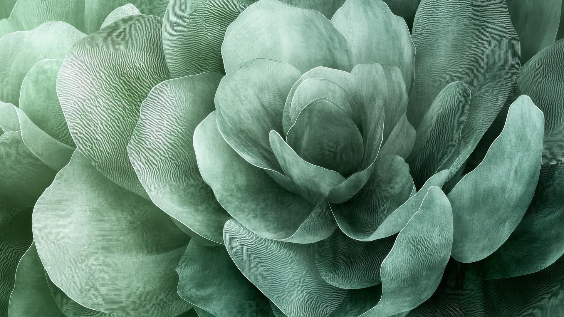 green floral wallpaper with oversized, stylized flower petals in various shades of green