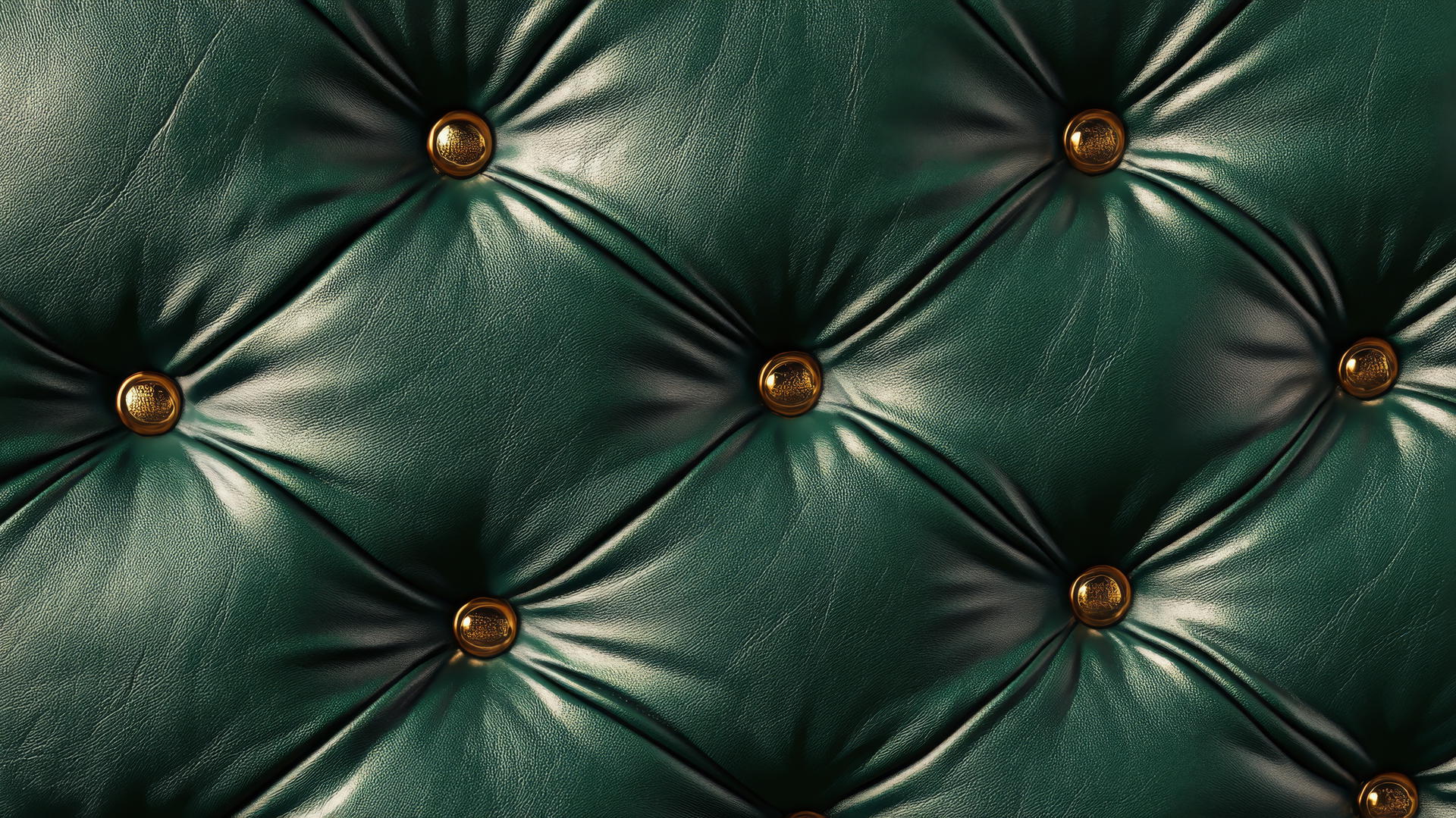 emerald green wallpaper with quilted leather texture and golden buttons