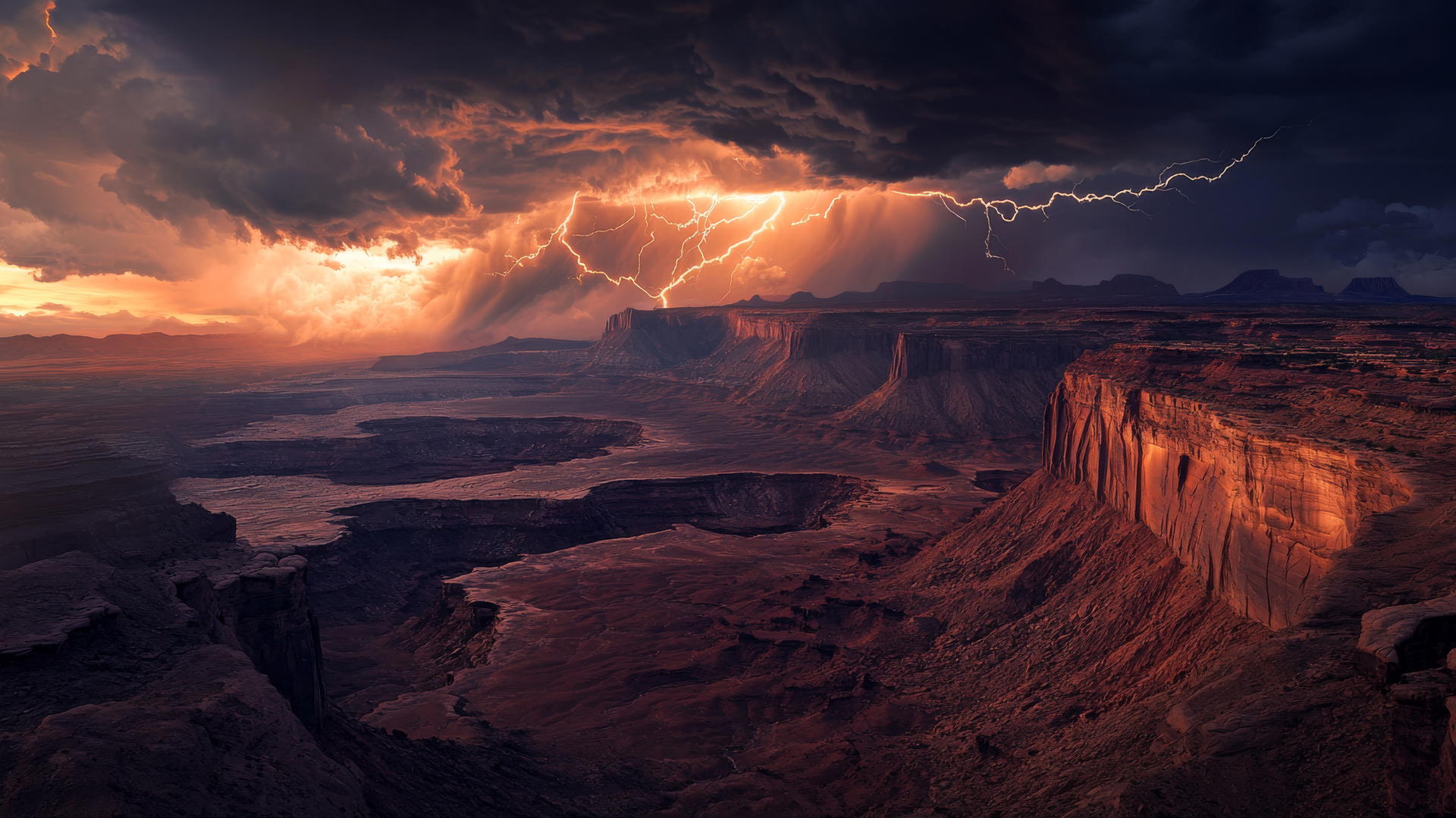 beautiful nature wallpaper 4k of thunderstorm over vast desert with lightning