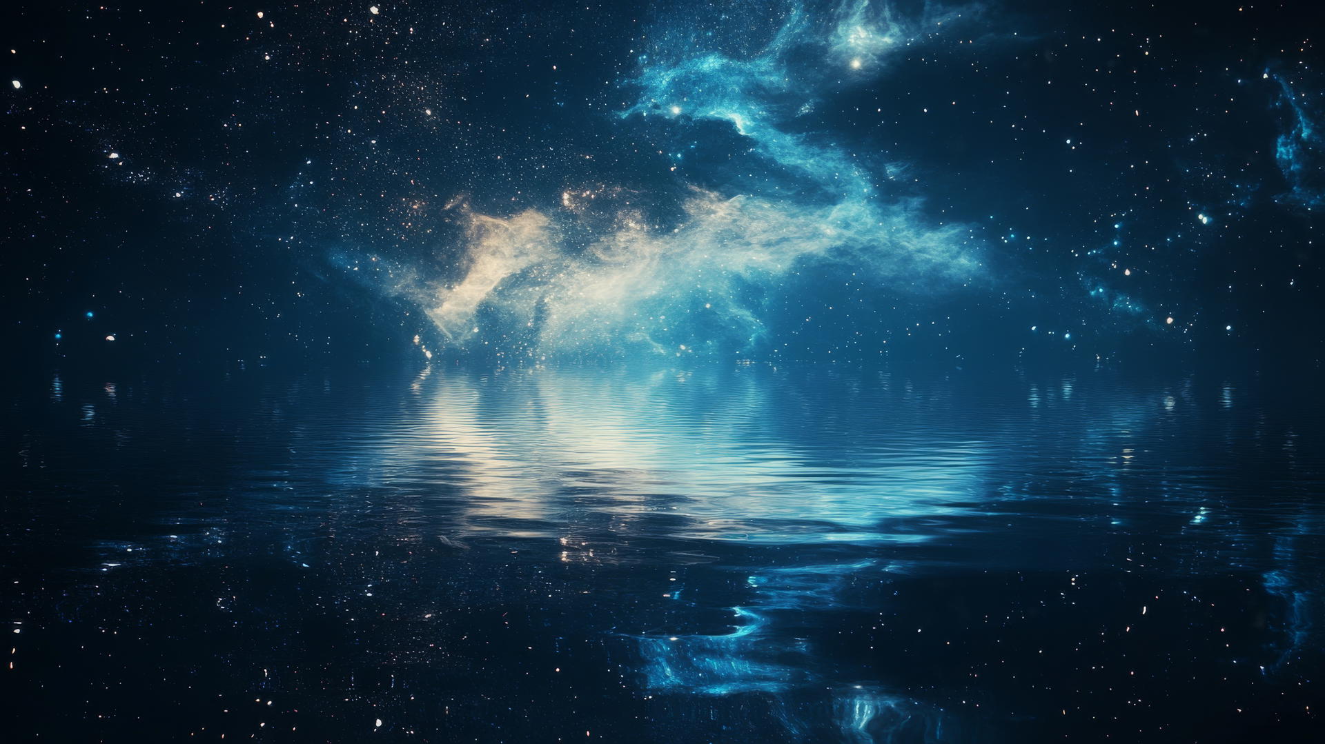 dark blue aesthetic wallpaper with galaxy reflection in water