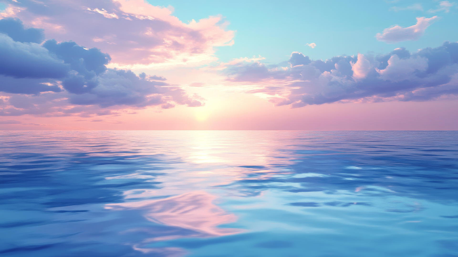 aesthetic blue wallpaper with dreamy sunset over calm ocean