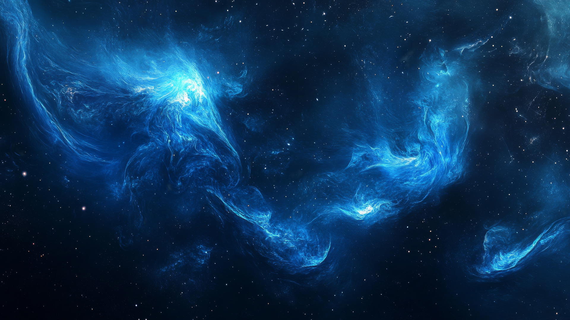 Aesthetic blue wallpaper with swirls of blue nebulae and cosmic dust.