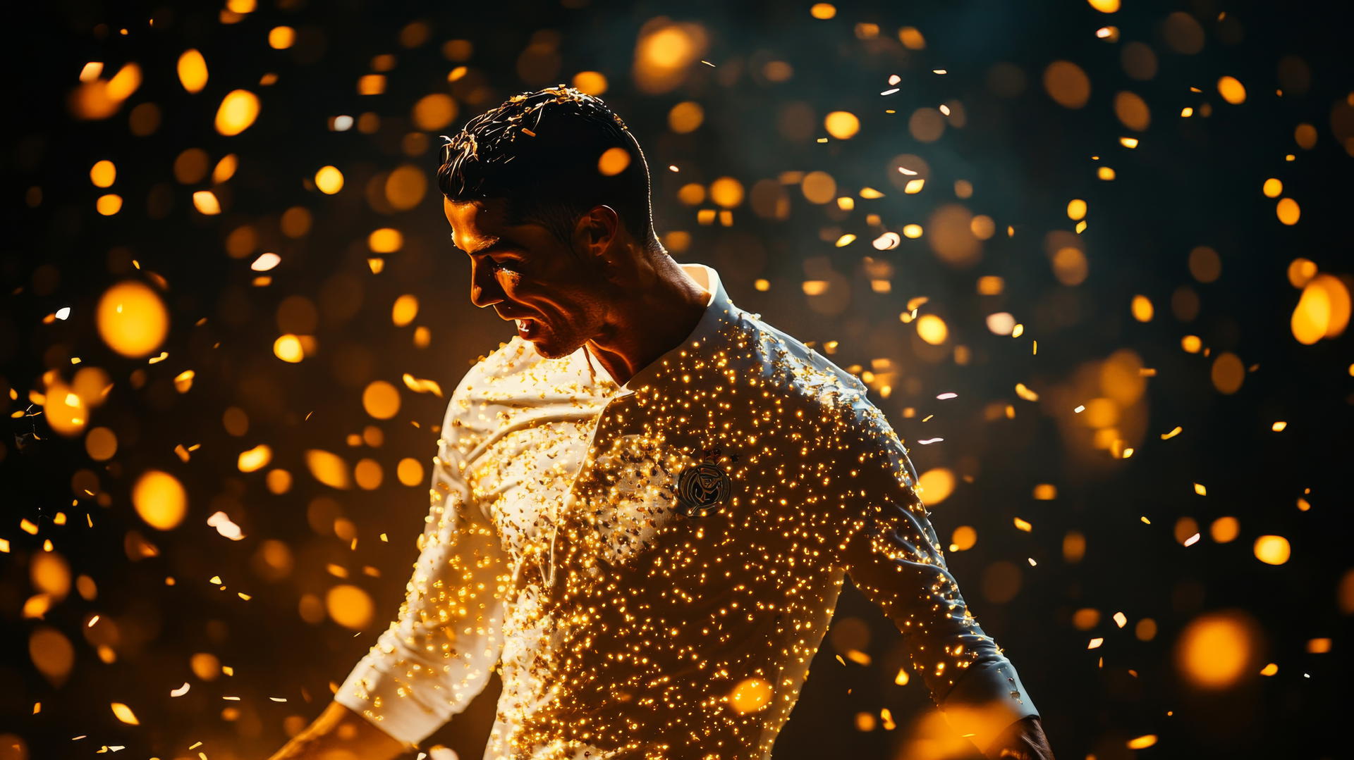 Cristiano Ronaldo mid-celebration with golden confetti, cool ronaldo wallpaper
