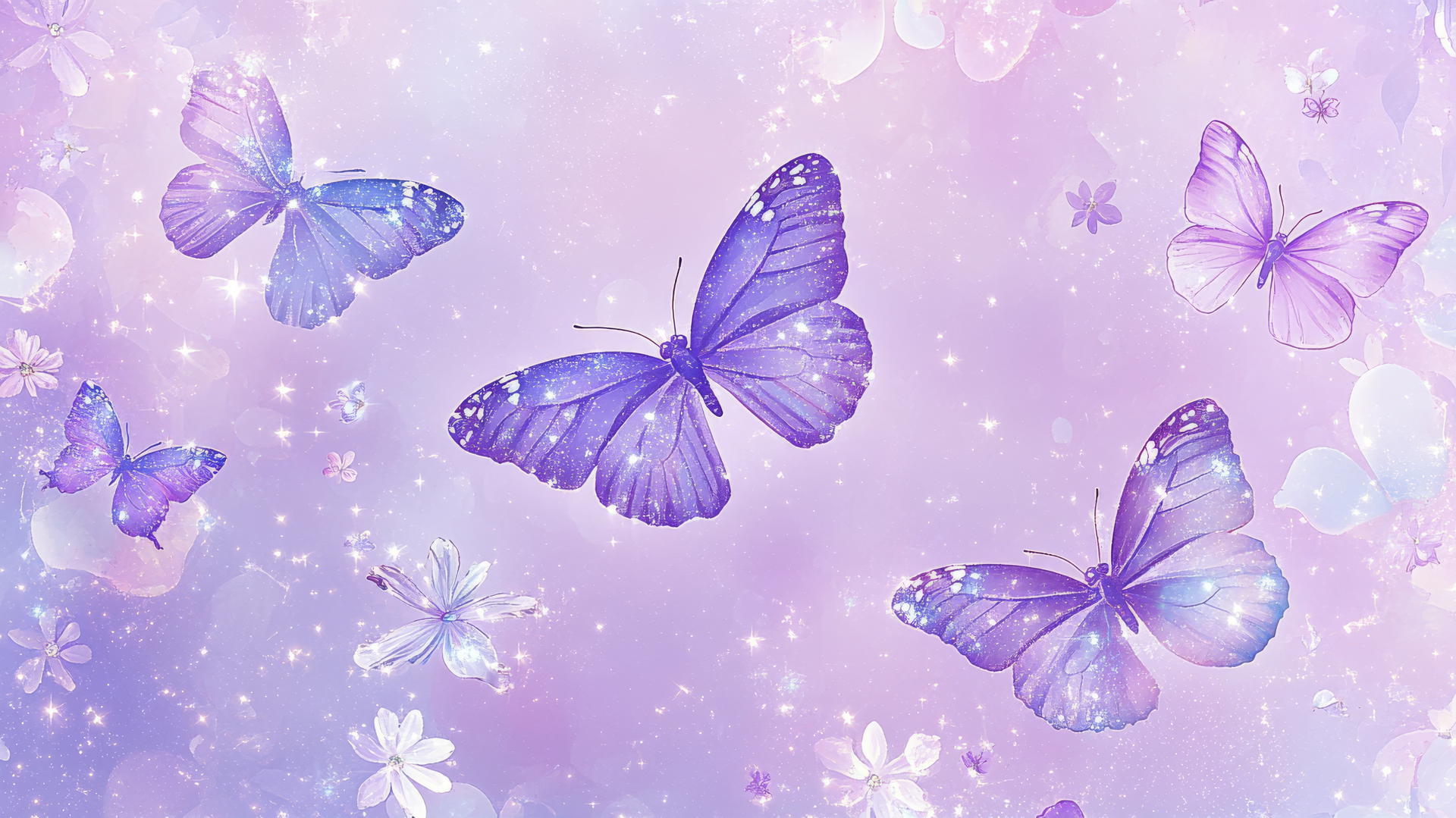 cute purple wallpaper with kawaii-style butterflies over a pastel background