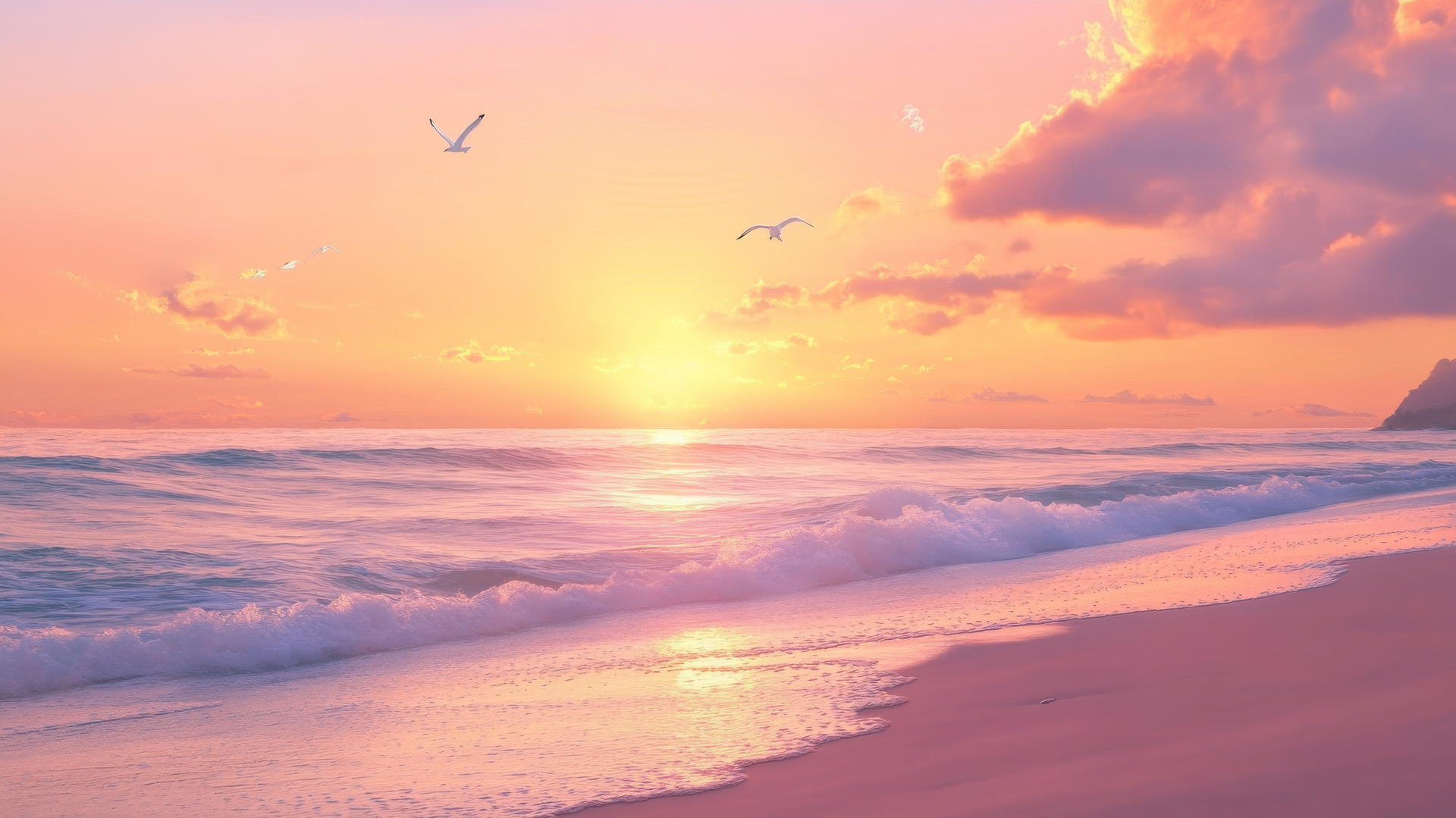 sunset background beach wallpaper with pastel skies and gentle waves