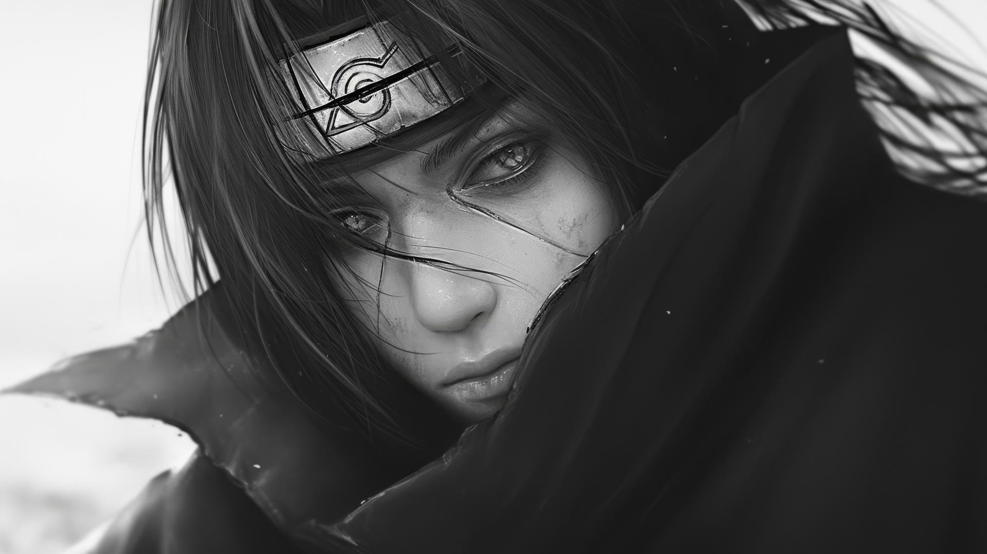 photorealistic Itachi Uchiha drawing with intricate facial details