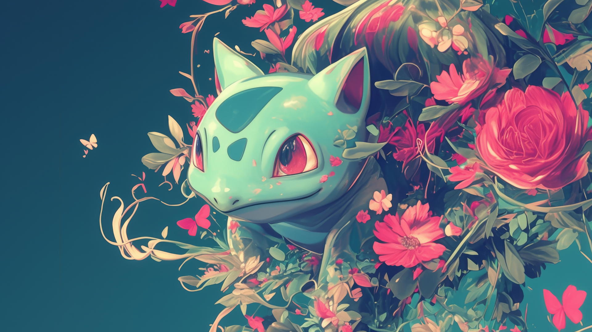pokemon bulbasaur made of flowers and leaves