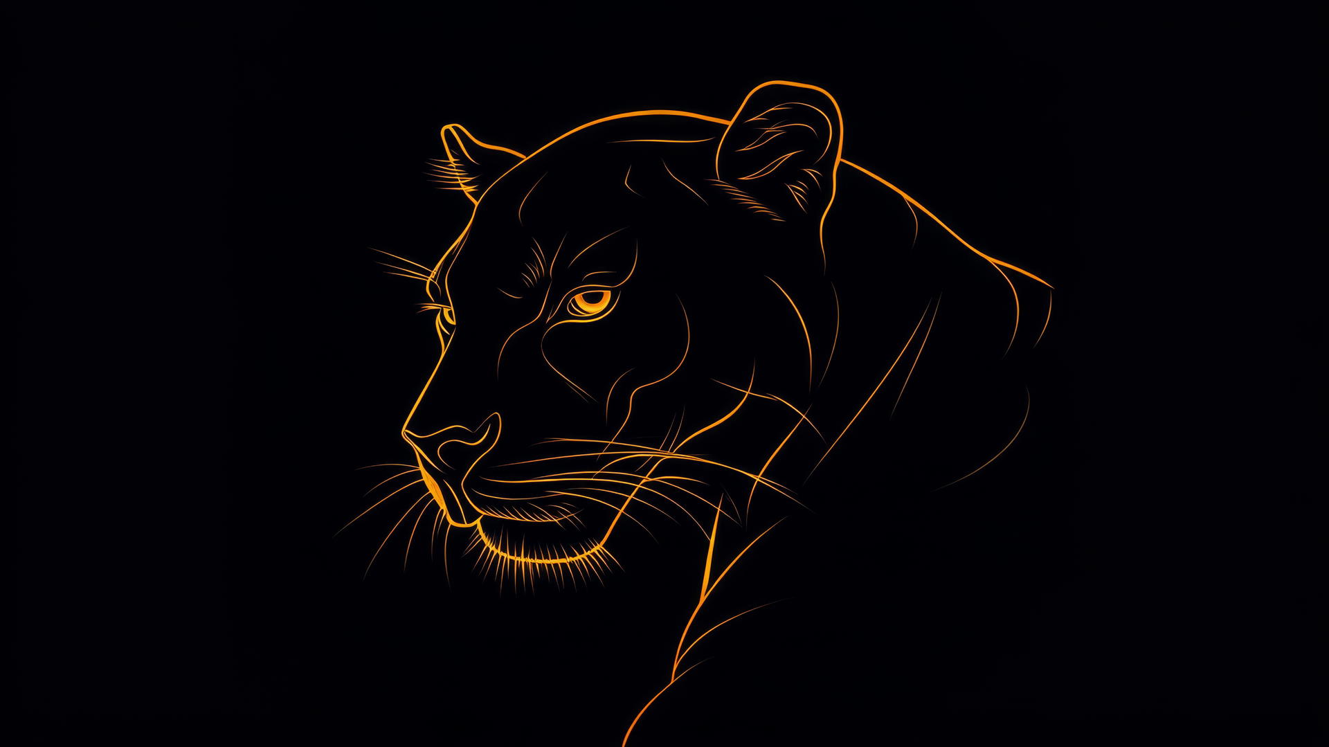 Minimalist silhouette of a black panther with neon outlines on matte black background