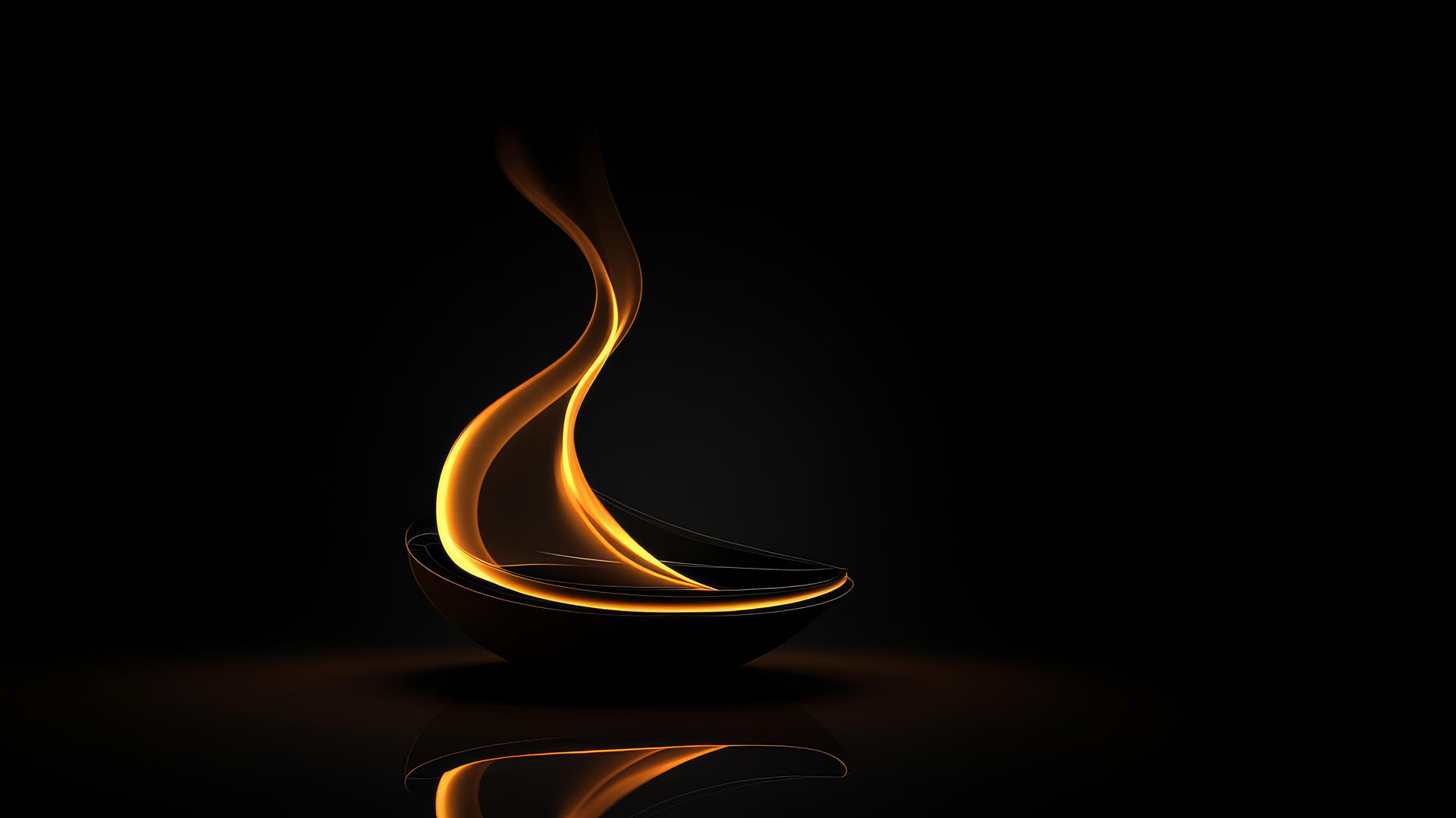 Black flame with neon edges on dark background