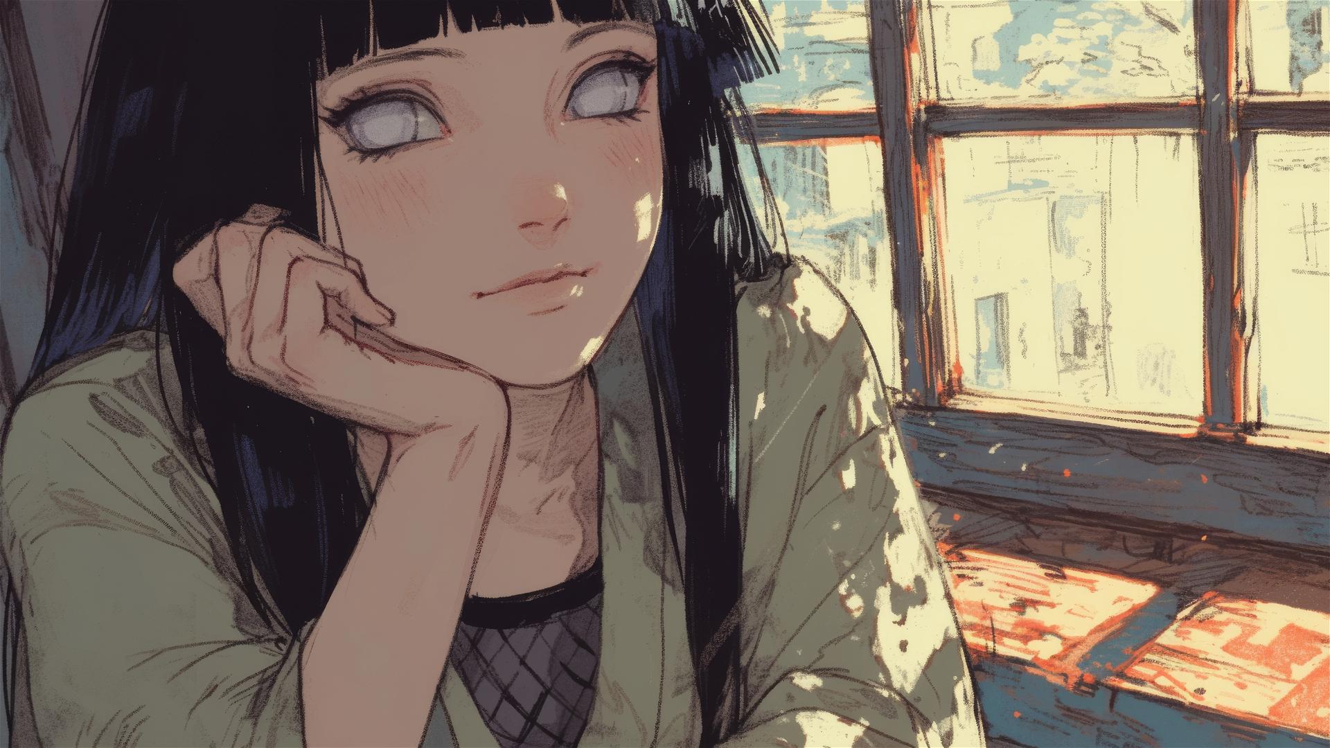 Illustration of Hinata Hyuga, a character from Naruto.