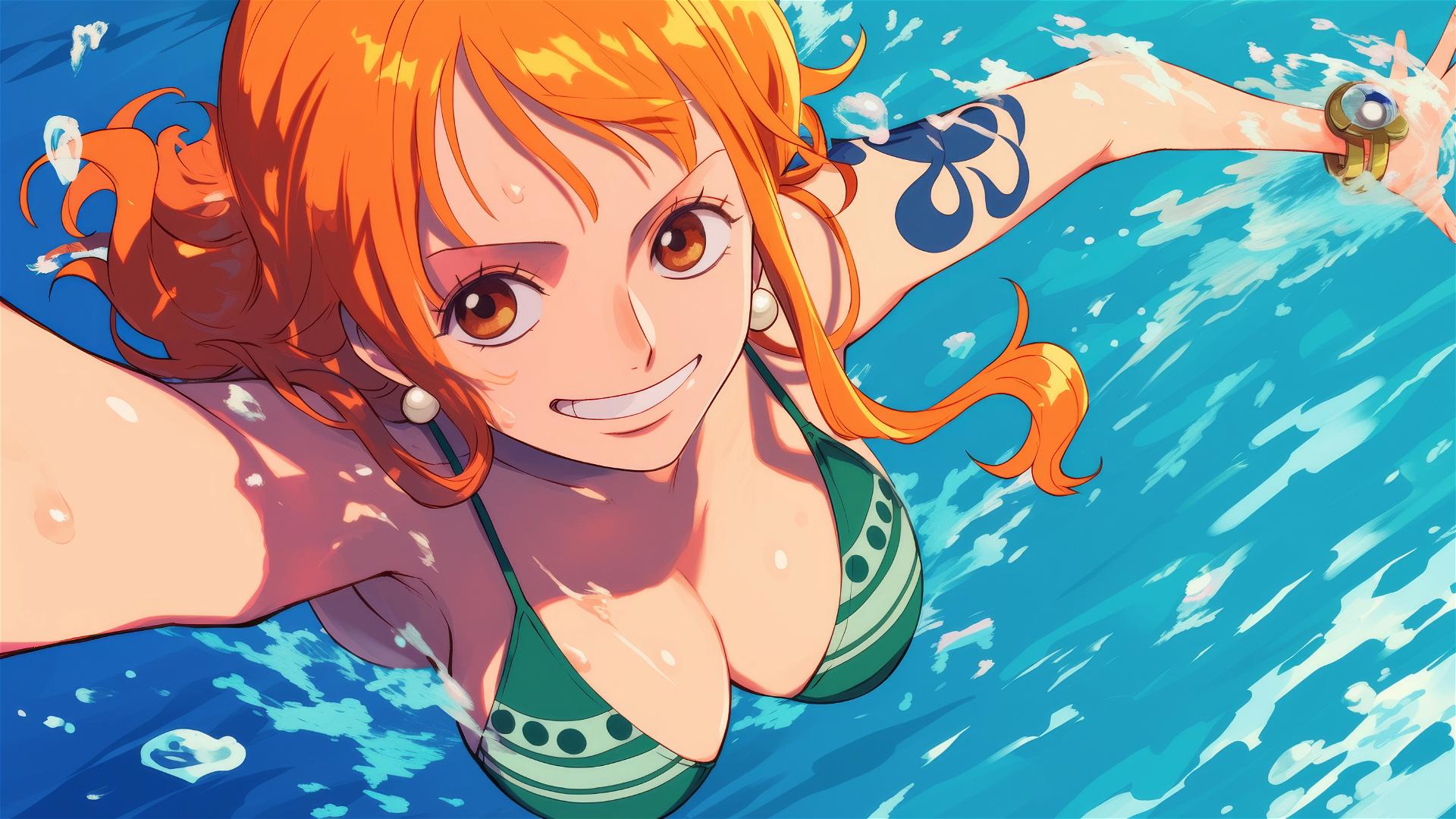 Top-down view of Nami, a character from One Piece.