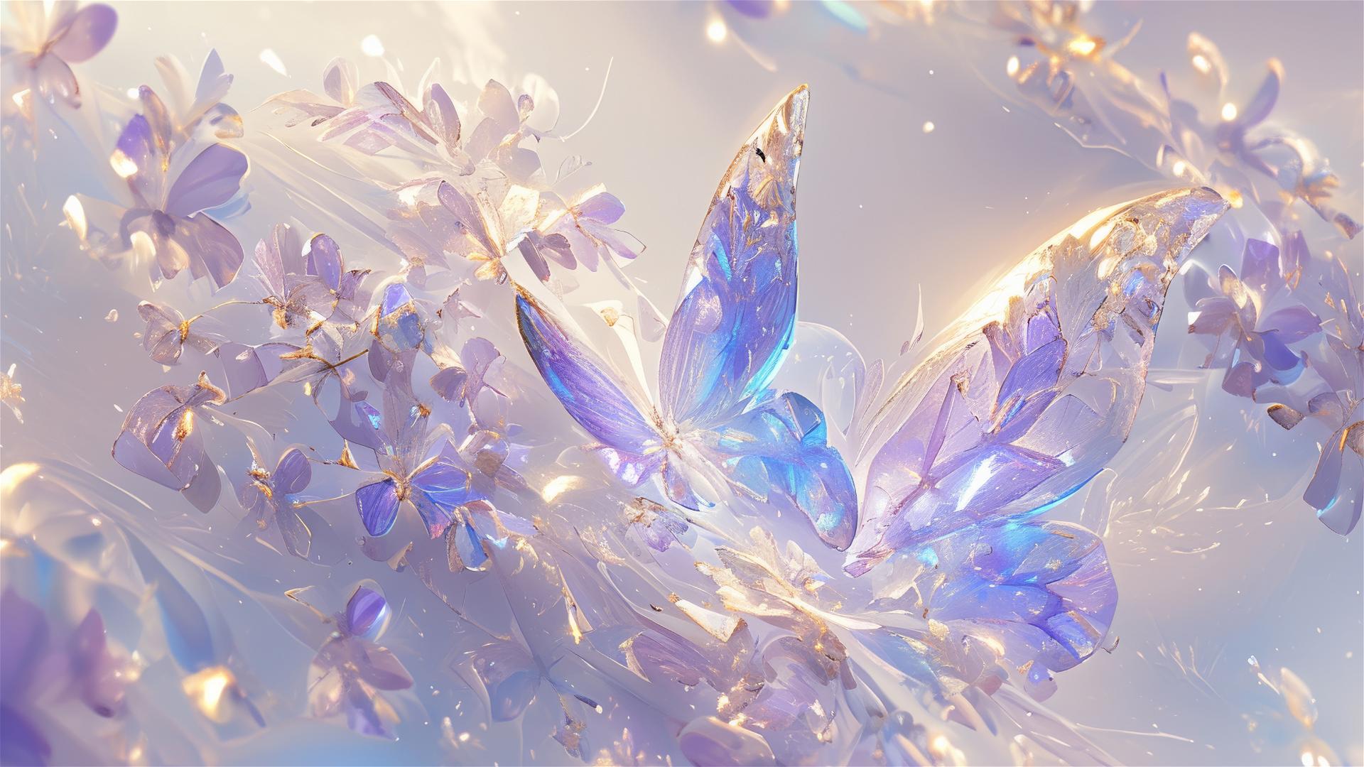 Cinema4D-rendered ethereal butterfly in ice blue and lavender