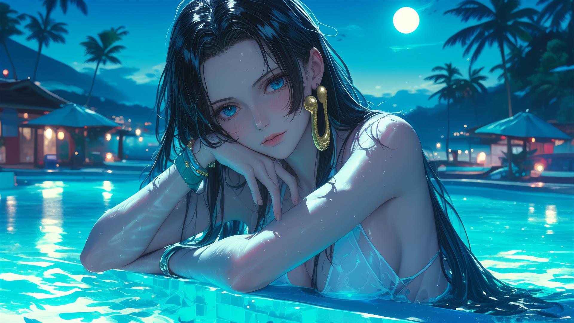 Boa Hancock from One Piece by moonlit pool