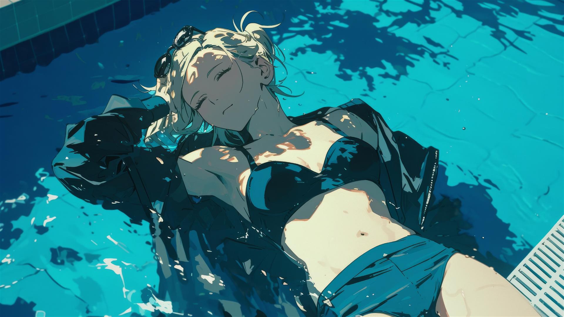 Nobara Kugisaki rests by pool under moonlight