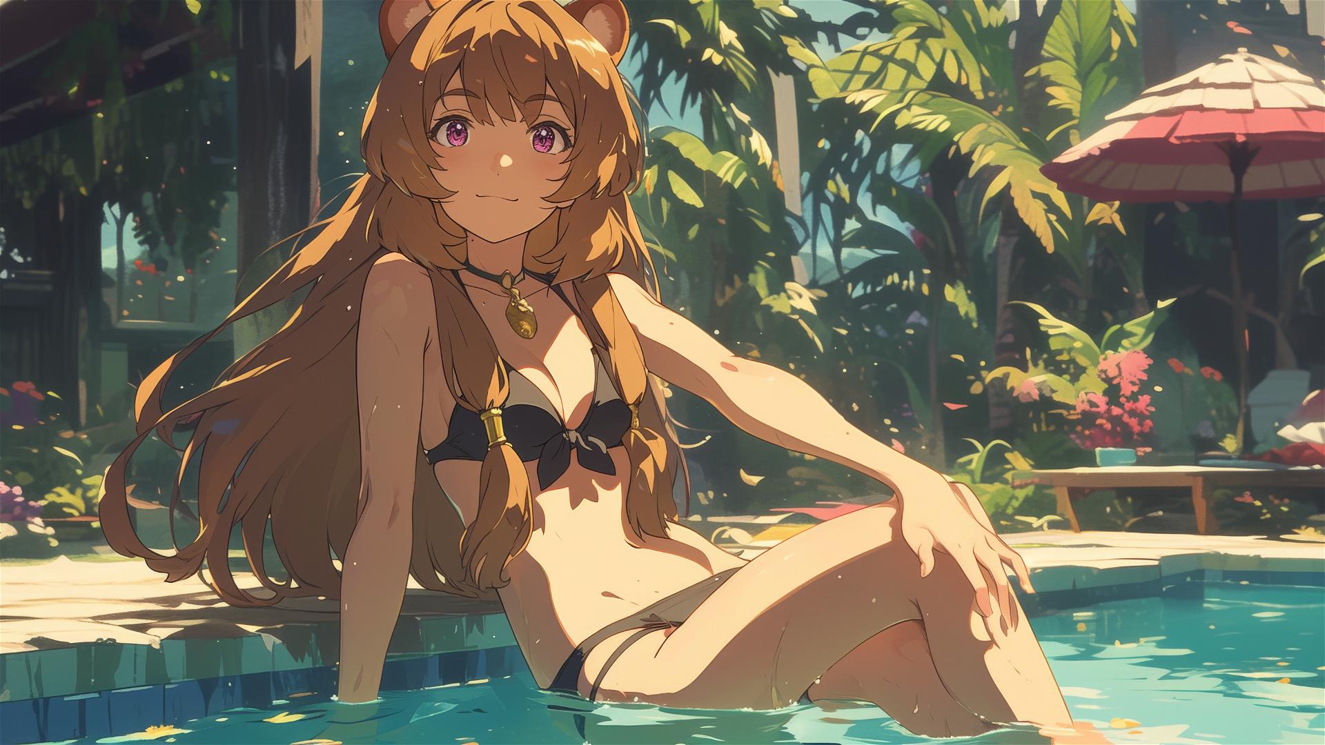 Raphtalia swimming in moonlit pool from The Rising of the Shield Hero