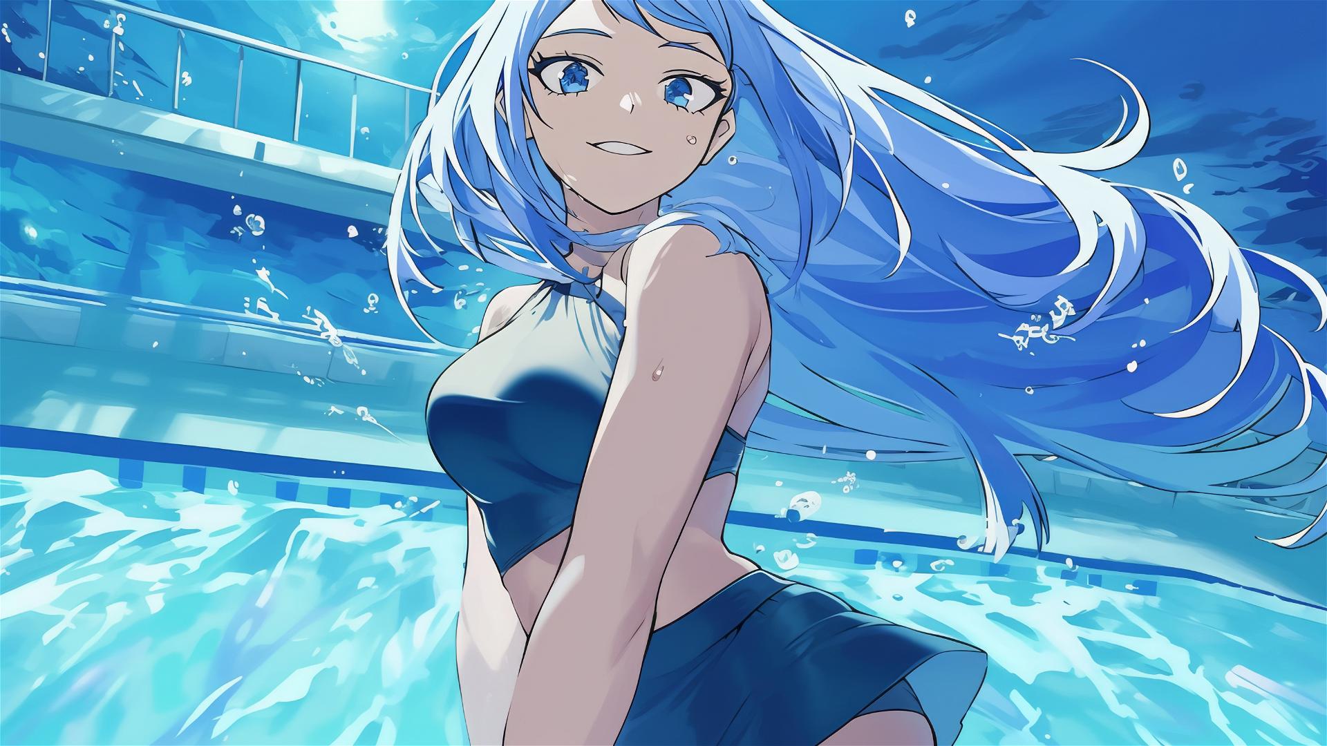 Nejire Hadou from My Hero Academia swimming in the moonlight