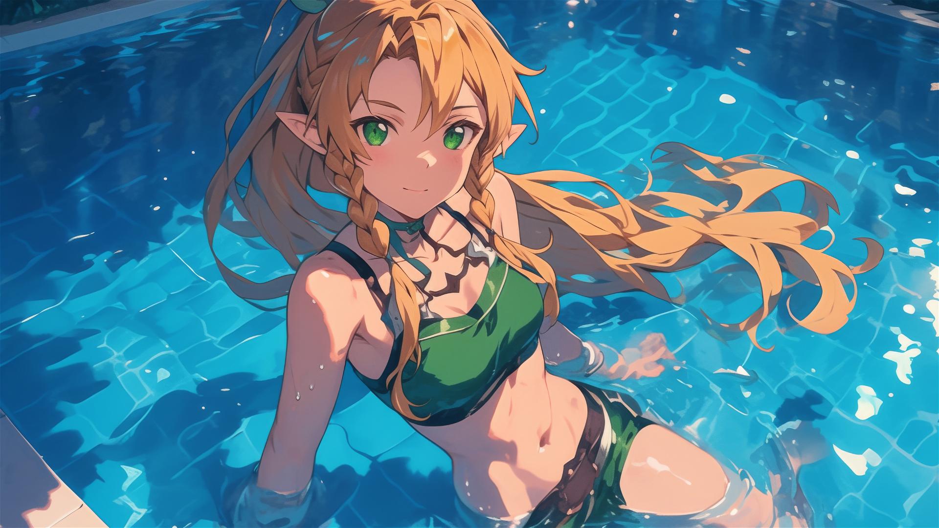 Leafa from Sword Art Online standing in a pool under moonlight