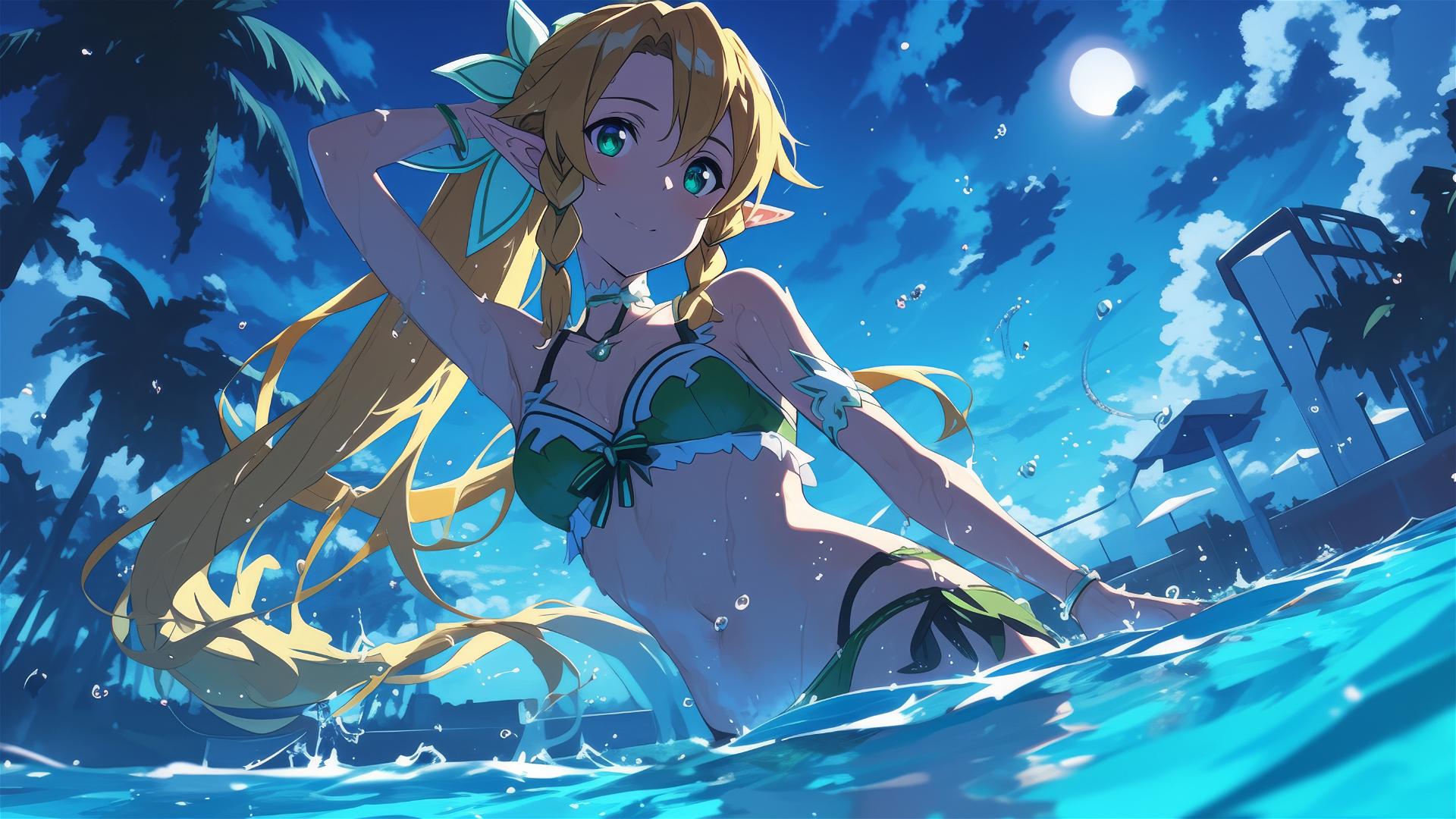 Leafa from Sword Art Online in moonlit pool