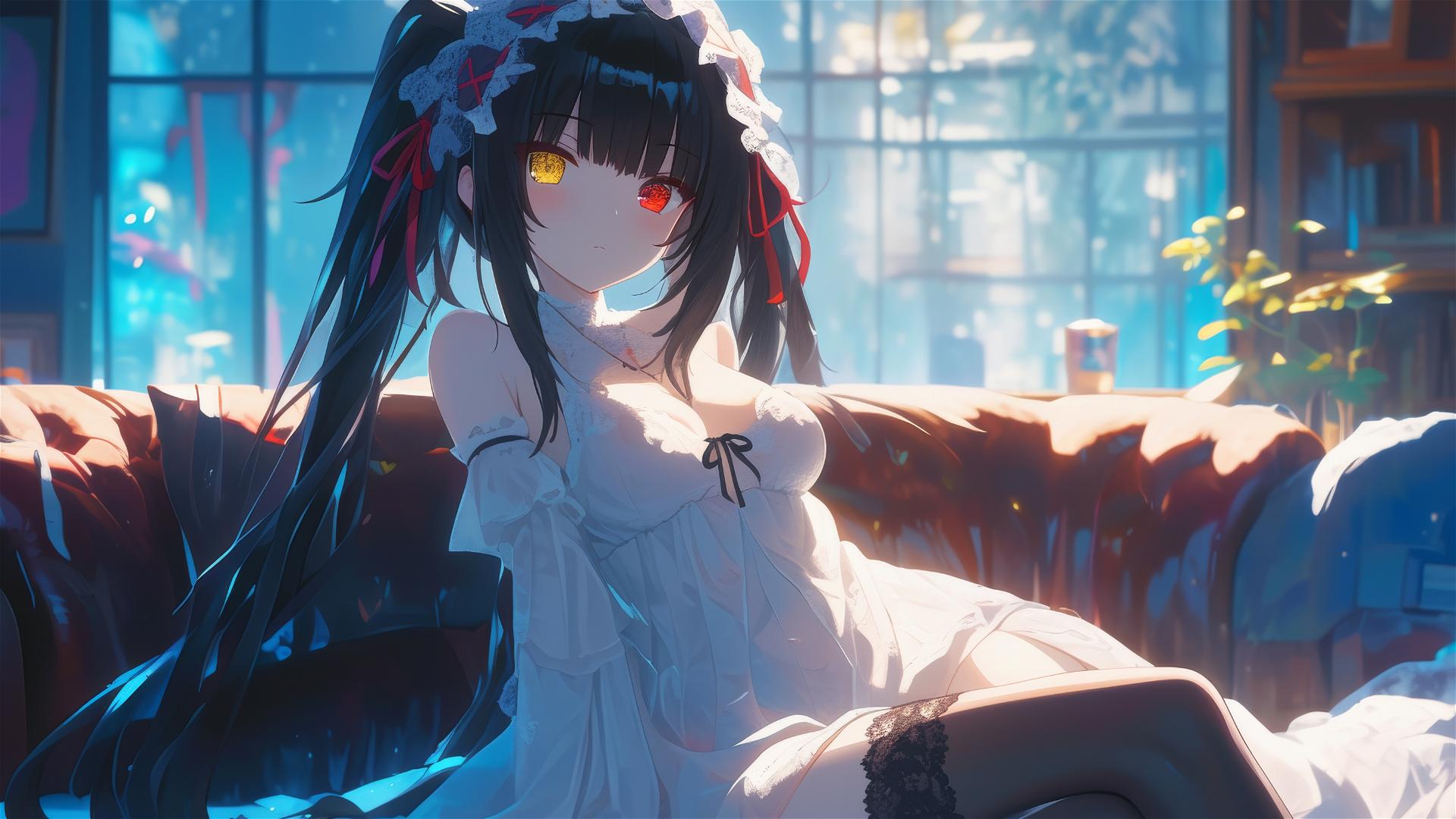 Kurumi Tokisaki from Date A Live resting with moonlight glow