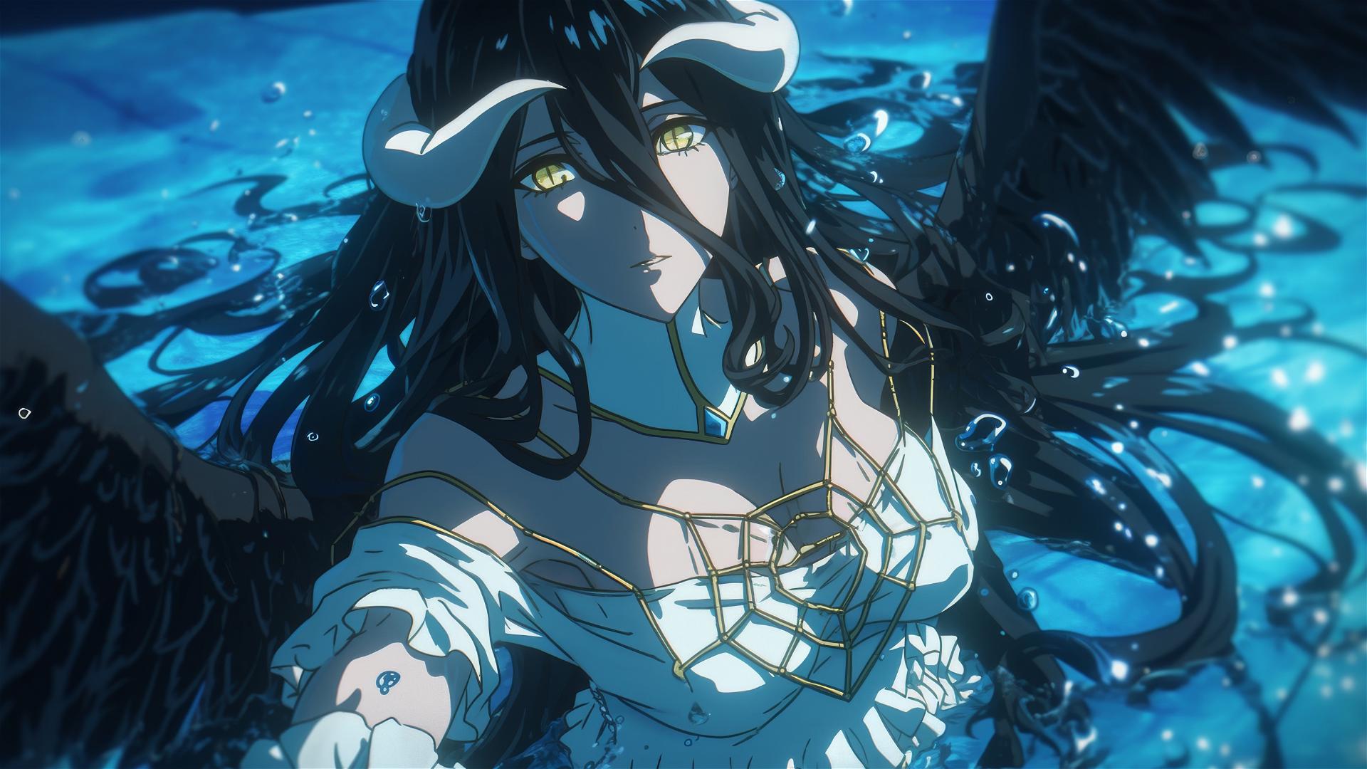Albedo from Overlord lounging in moonlit pool