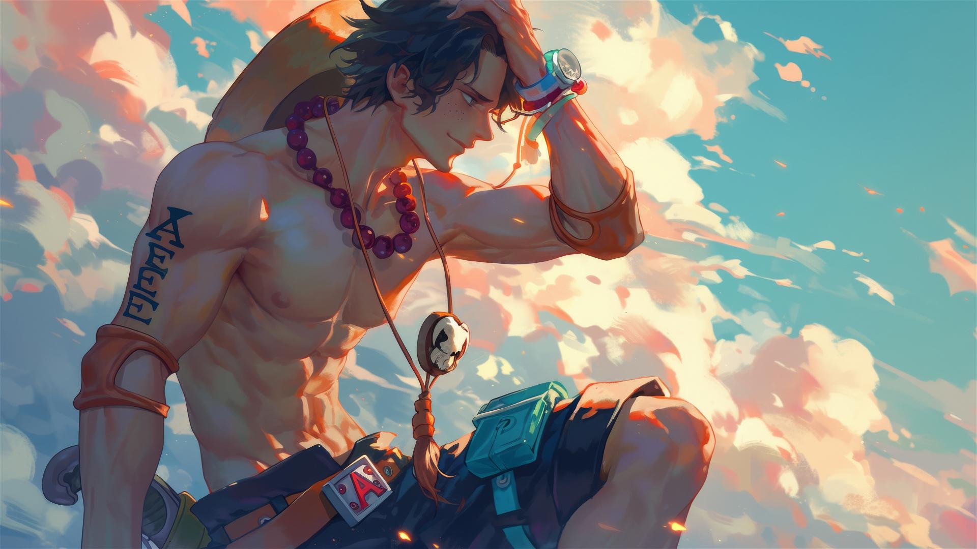 Ace from One Piece in a calm, foggy morning