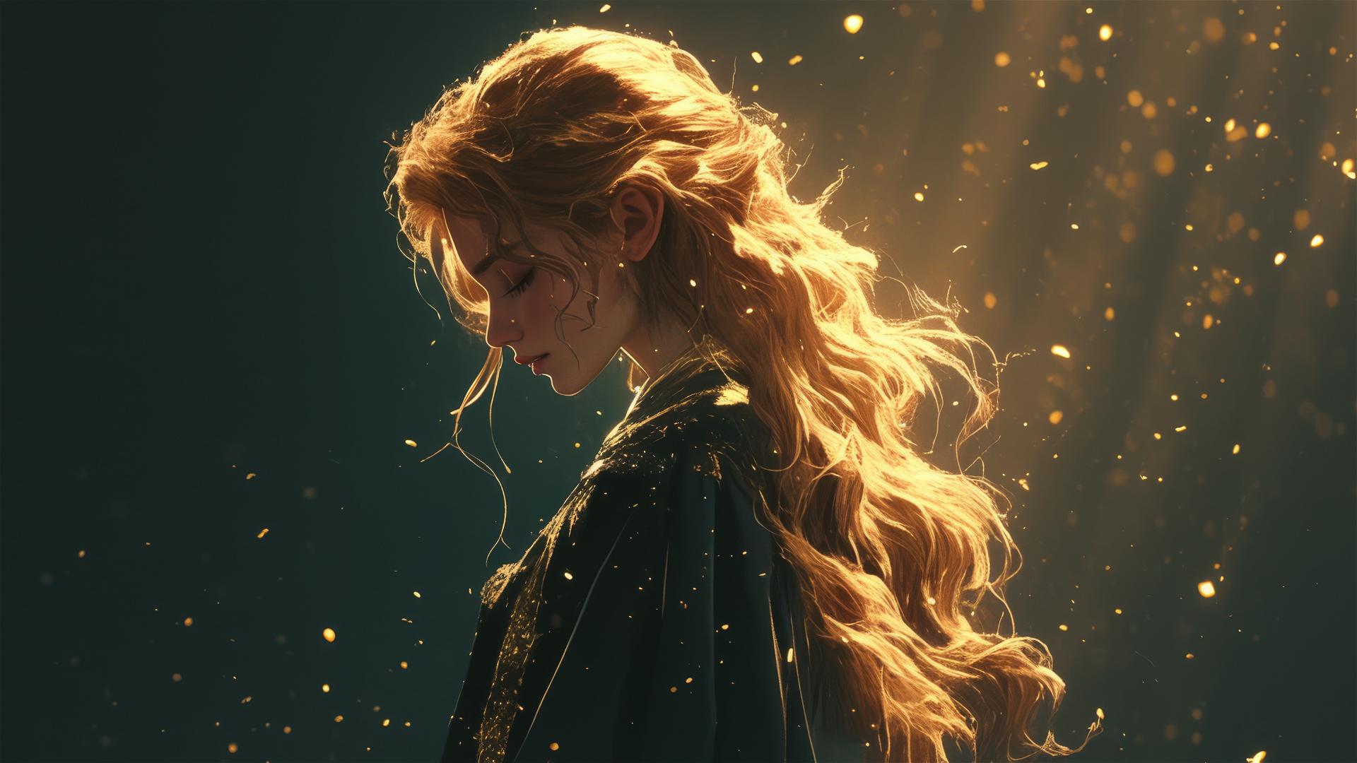Isolated Hogwarts witch girl with spotlight effect