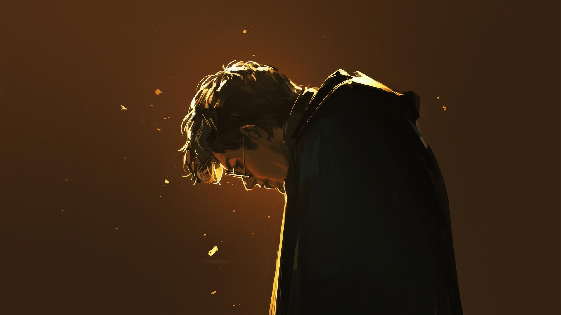 Artistic Harry Potter portrait with dark background and spotlight effect