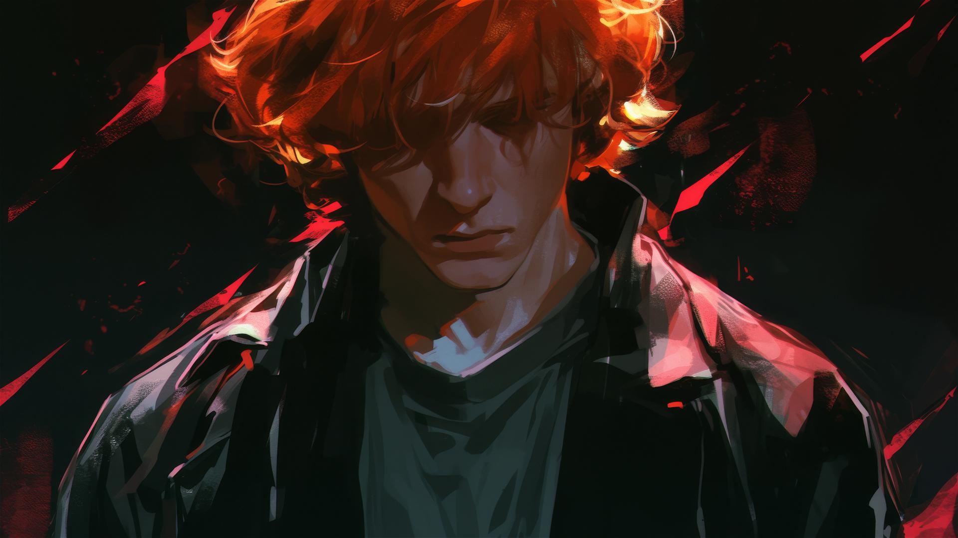 Ron Weasley illustration on dark background with spotlight