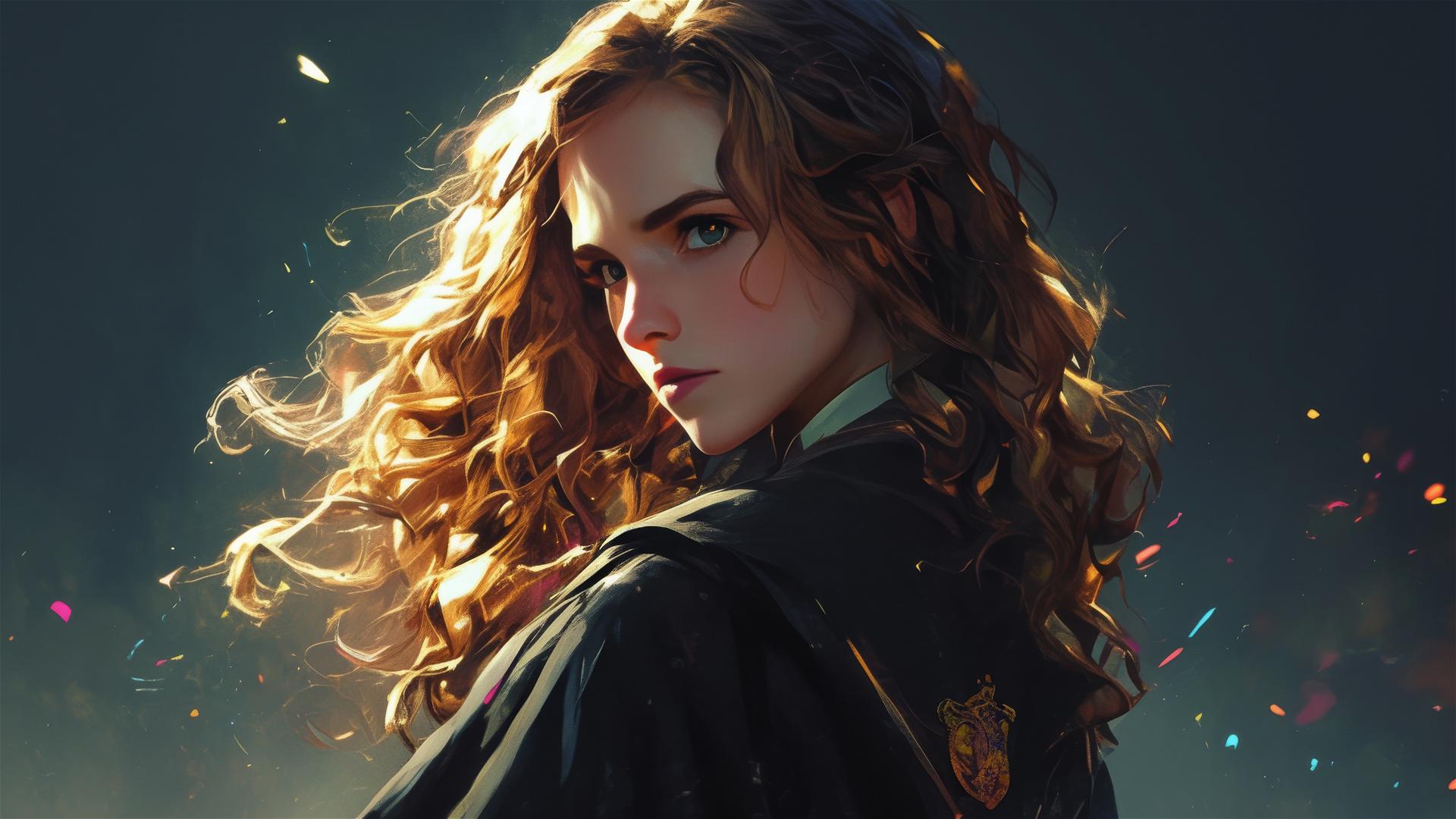 Hermione Granger drawing with dark background and spotlight effect