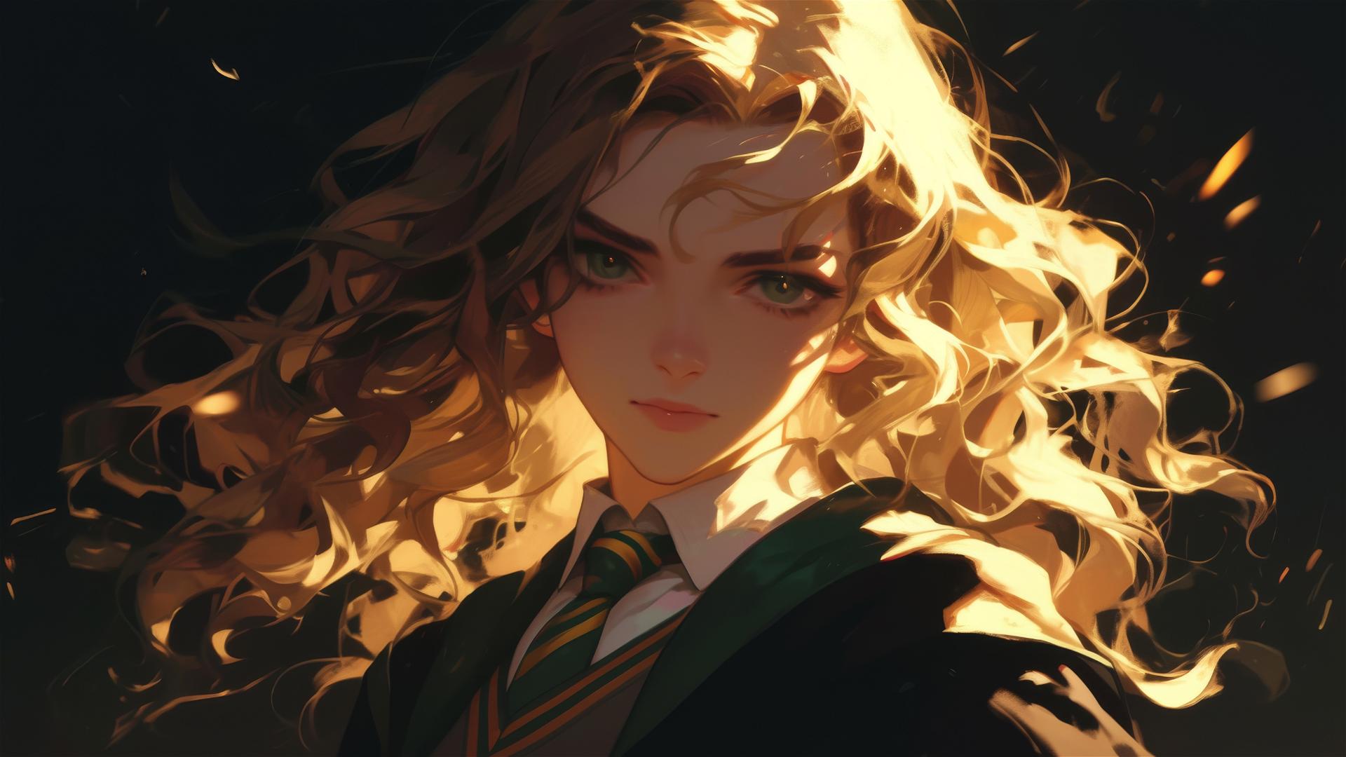 Artistic isolated drawing of Hermione Granger with spotlight effect